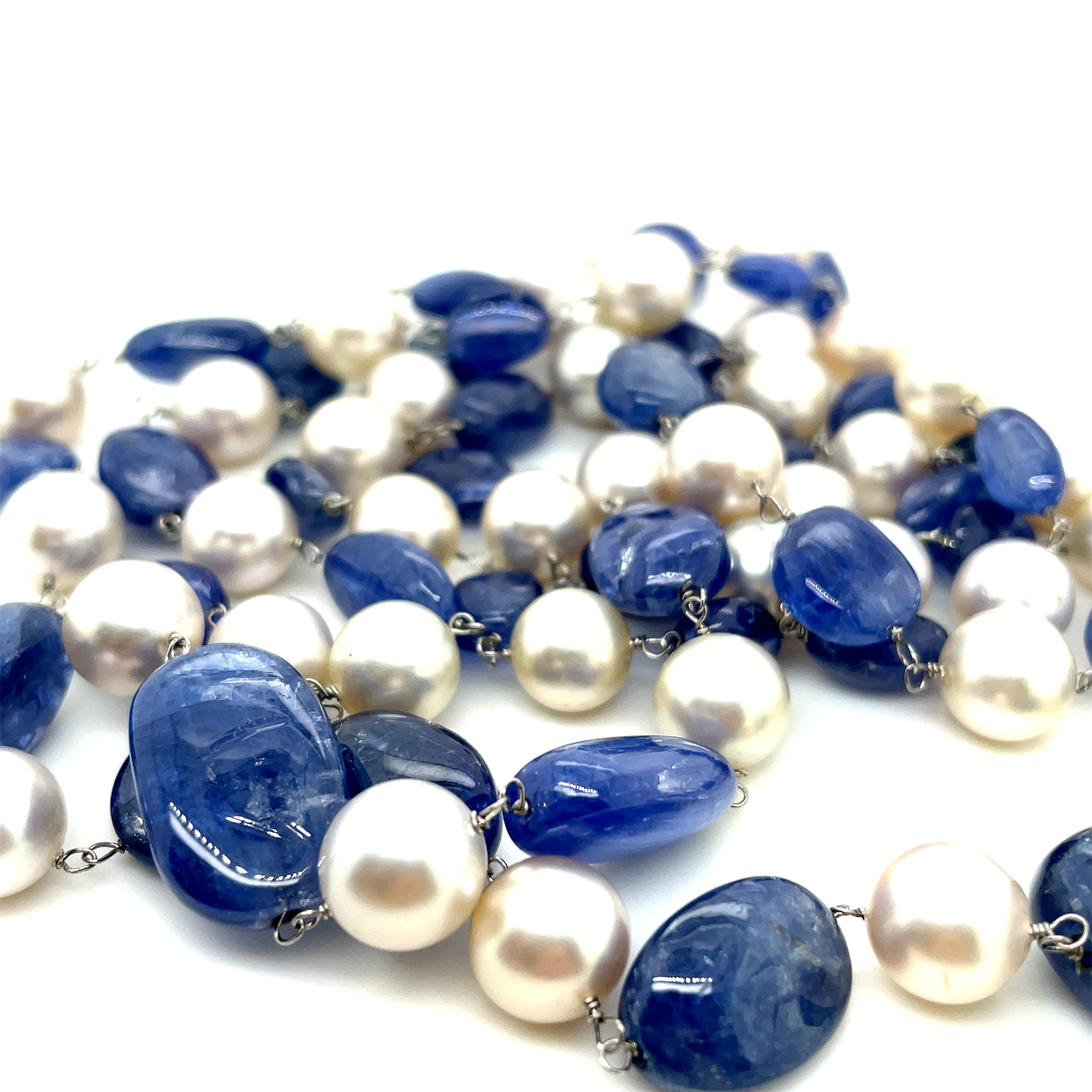 Collier de perles de saphir de Birmanie Cts 253 et perles des mers du Sud, sans chaleur en vente 1