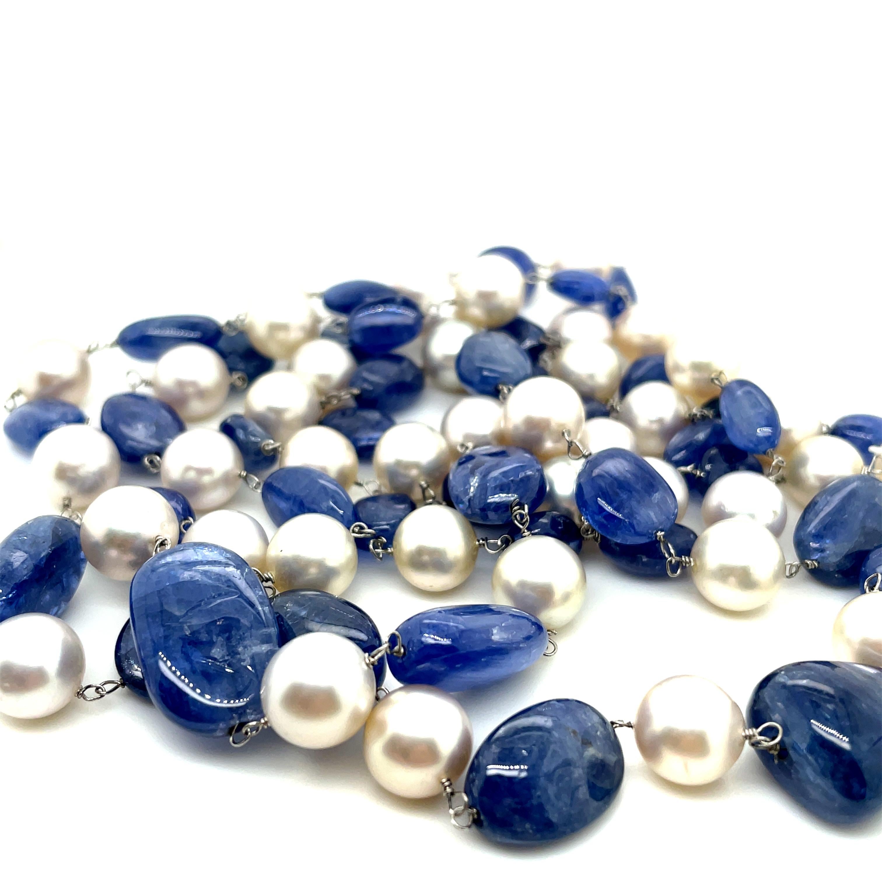Collier de perles de saphir de Birmanie Cts 253 et perles des mers du Sud, sans chaleur en vente 2