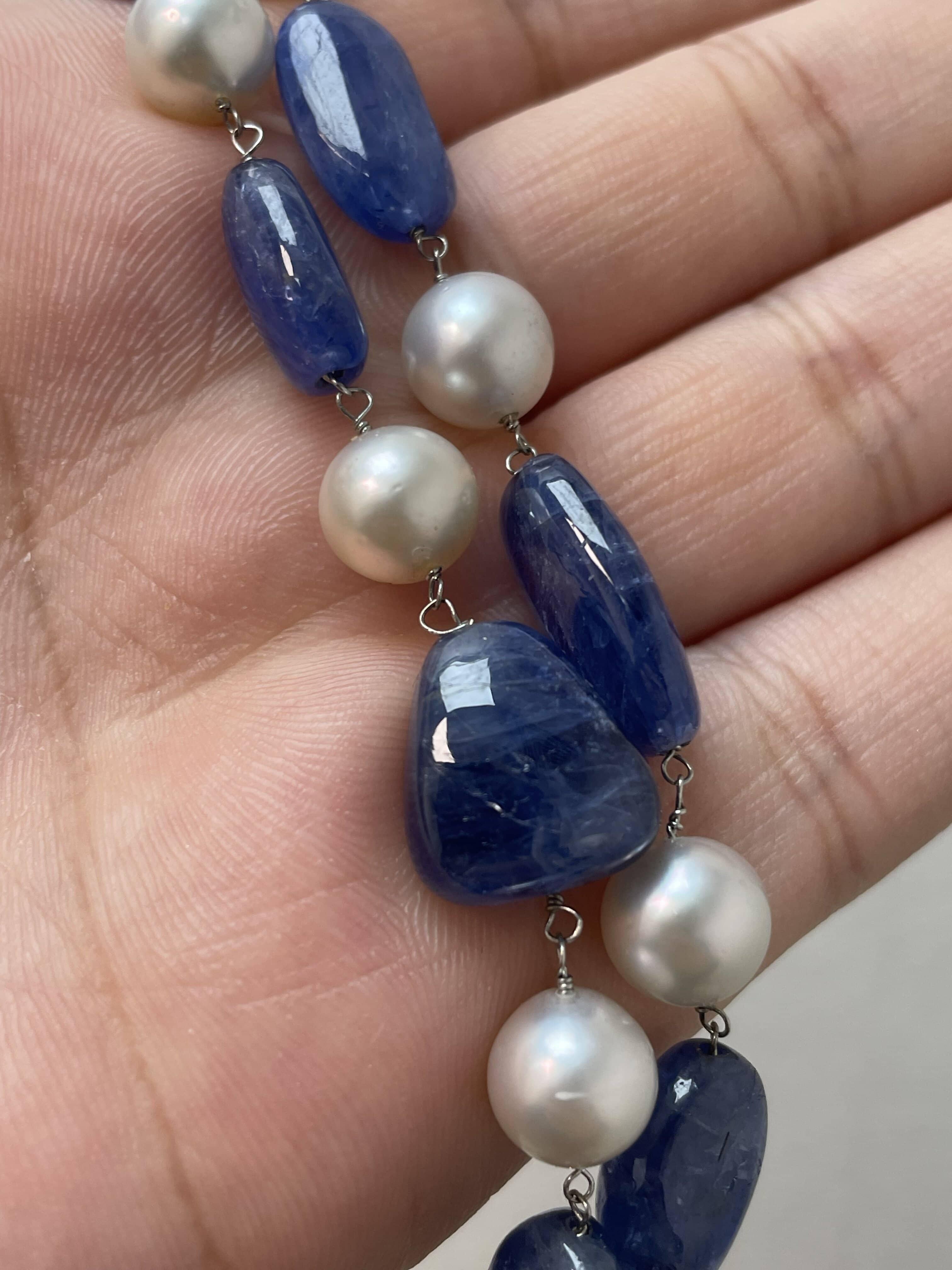 Collier de perles de saphir de Birmanie Cts 253 et perles des mers du Sud, sans chaleur en vente 3