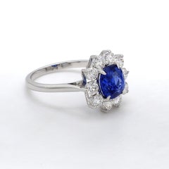 No Heat Certified Cornflower Blue Sapphire WIth Halo Diamond Ring in 18K W Gold