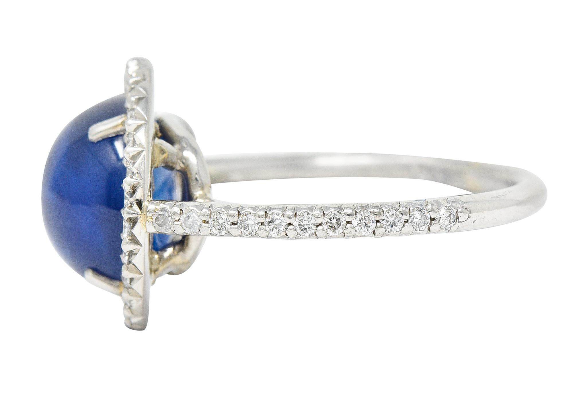No Heat Ceylon 7,69 Karat Saphir Diamant Platin Halo Cabochon Ring AGL im Zustand „Hervorragend“ in Philadelphia, PA