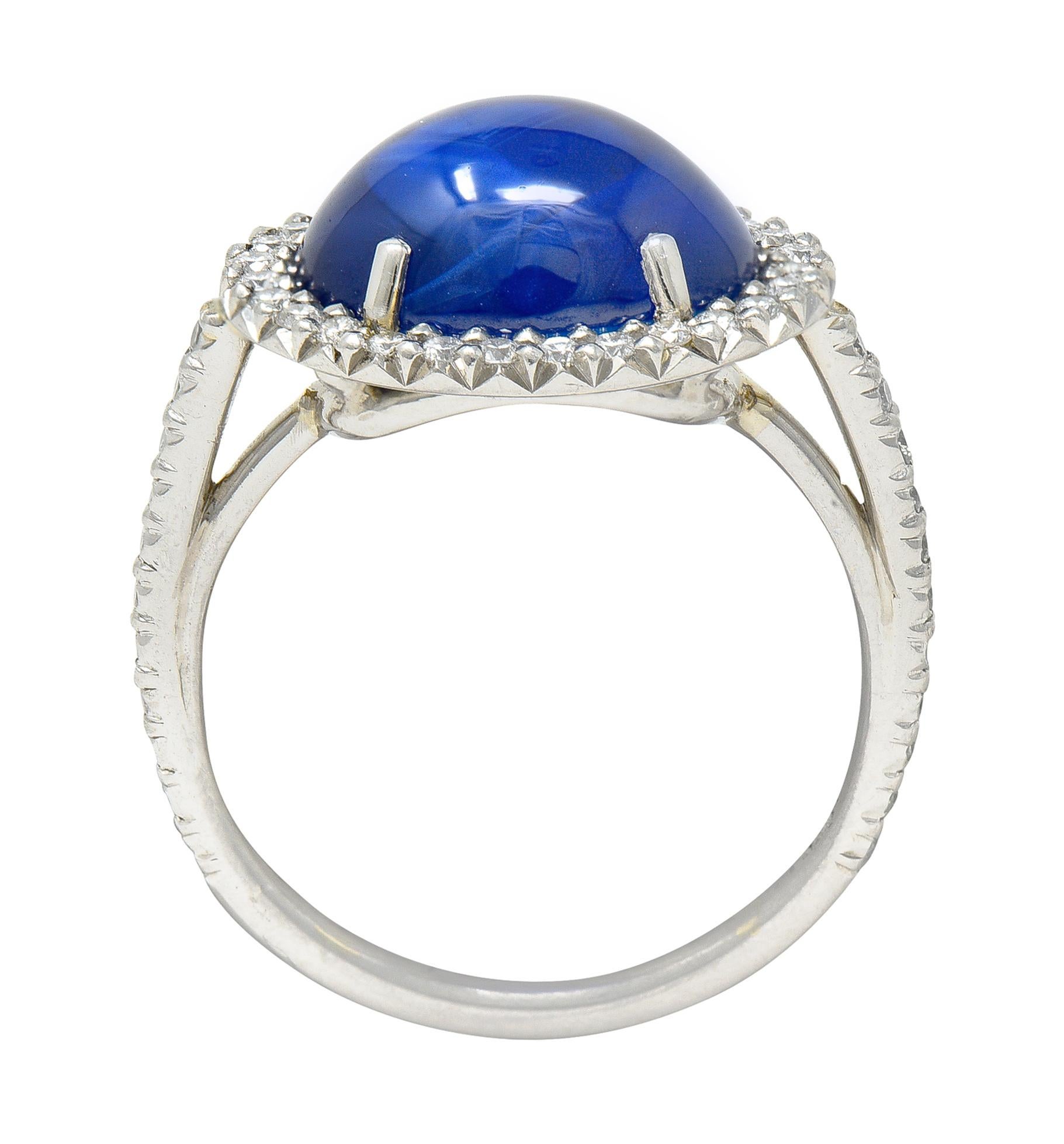 No Heat Ceylon 7,69 Karat Saphir Diamant Platin Halo Cabochon Ring AGL 3