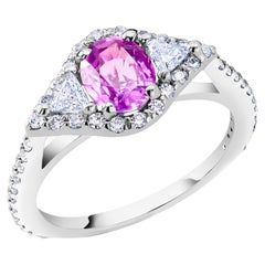 Bague de cocktail en or 18 carats certifiée GIA, saphir rose de Ceylan, diamant sans chaleur 