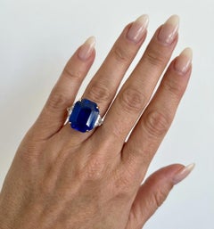 No-Heat Ceylon Sapphire 9.76 Carat Diamond Three-Stone Ring