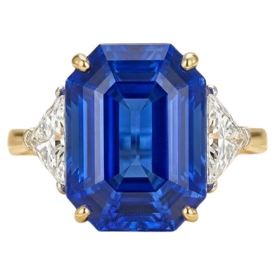 No-Heat Ceylon Sapphire 9.76 Carat Diamond Three-Stone Ring