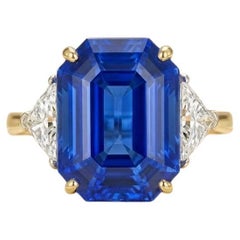 No-Heat Ceylon Sapphire 9.76 Carat Diamond Three-Stone Ring
