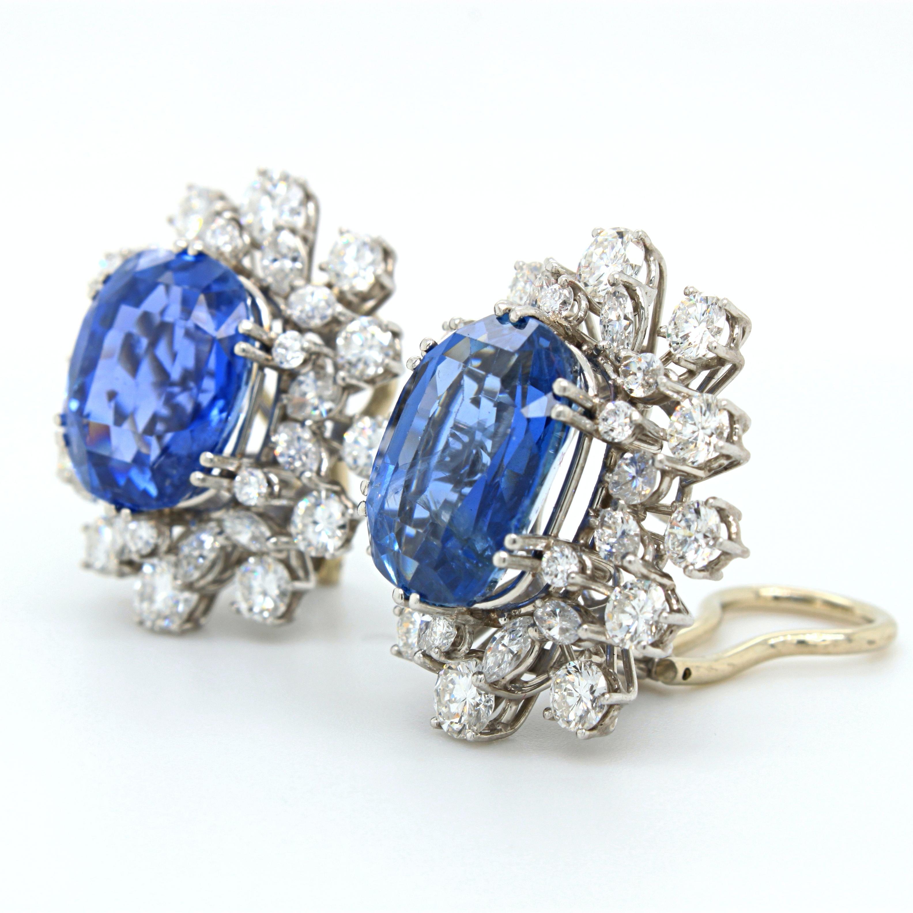 No-Heat Ceylon Sapphire and Diamond Cluster Earrings, circa 1970s 1