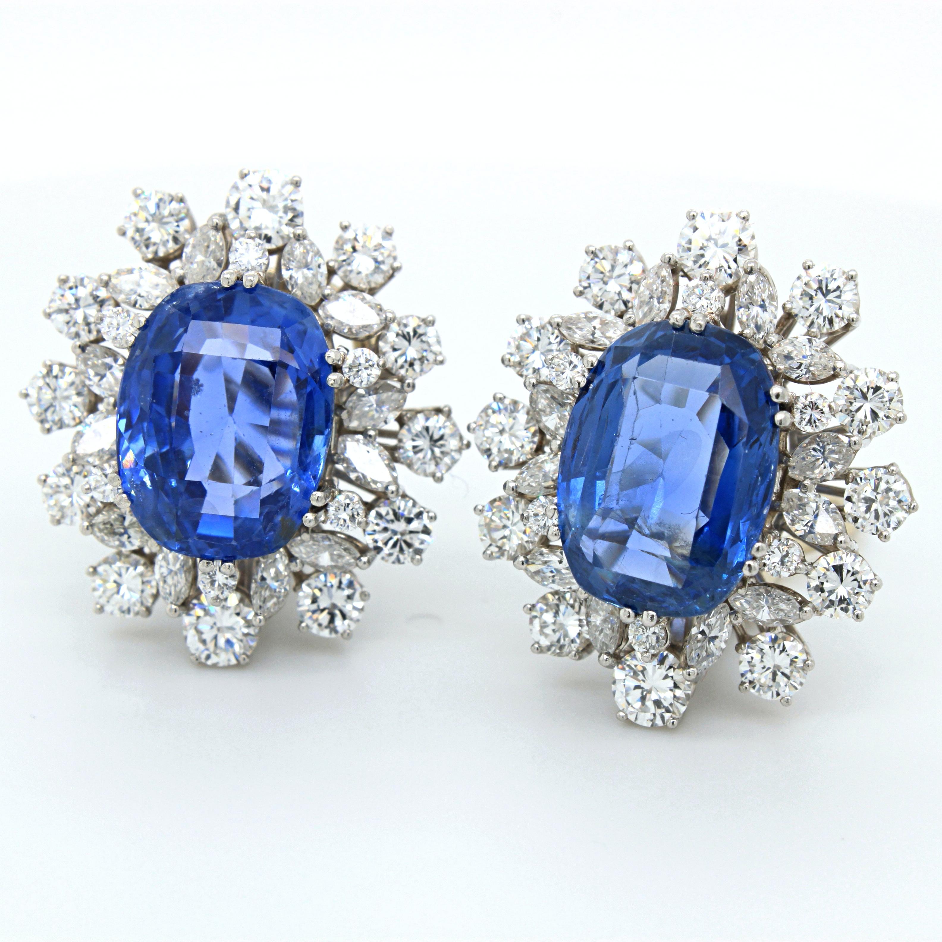 No-Heat Ceylon Sapphire and Diamond Cluster Earrings, circa 1970s 2