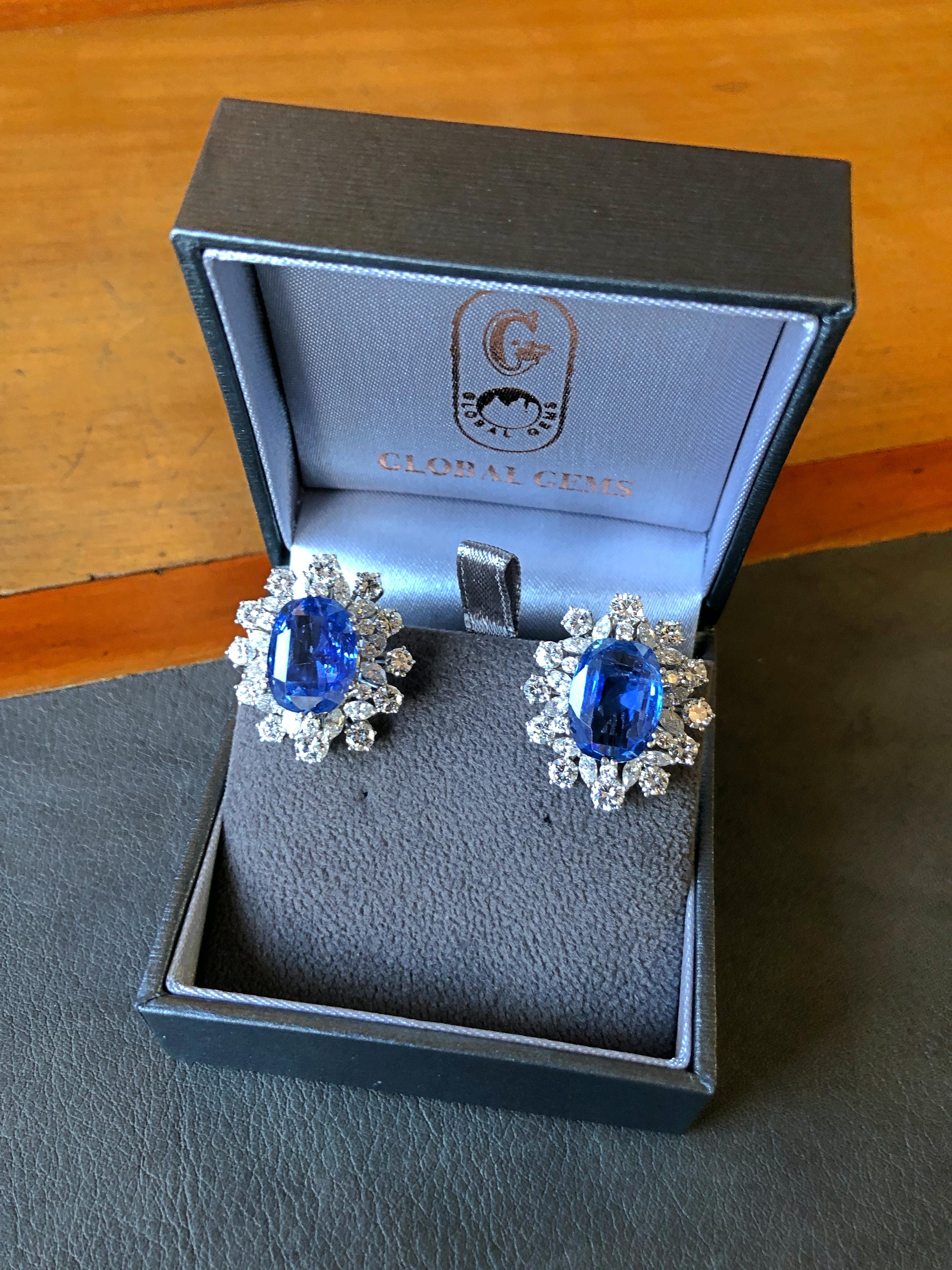 No-Heat Ceylon Sapphire and Diamond Cluster Earrings, circa 1970s 3