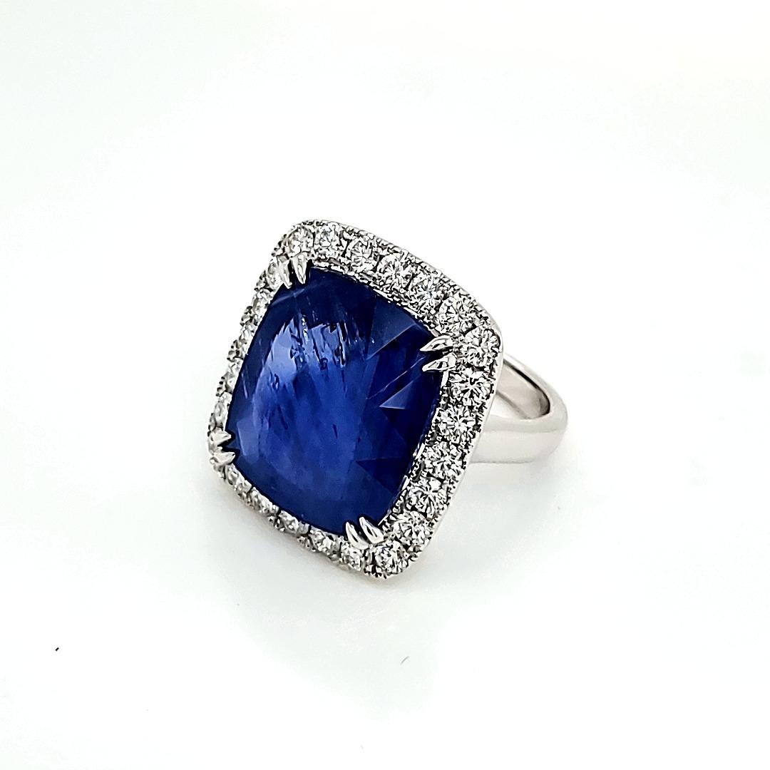 Cushion Cut No Heat Cushion Burma Sapphire Cts 19.06 and Diamond Engagement Ring For Sale