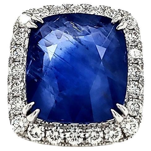 No Heat Cushion Burma Sapphire Cts 19.06 and Diamond Engagement Ring For Sale