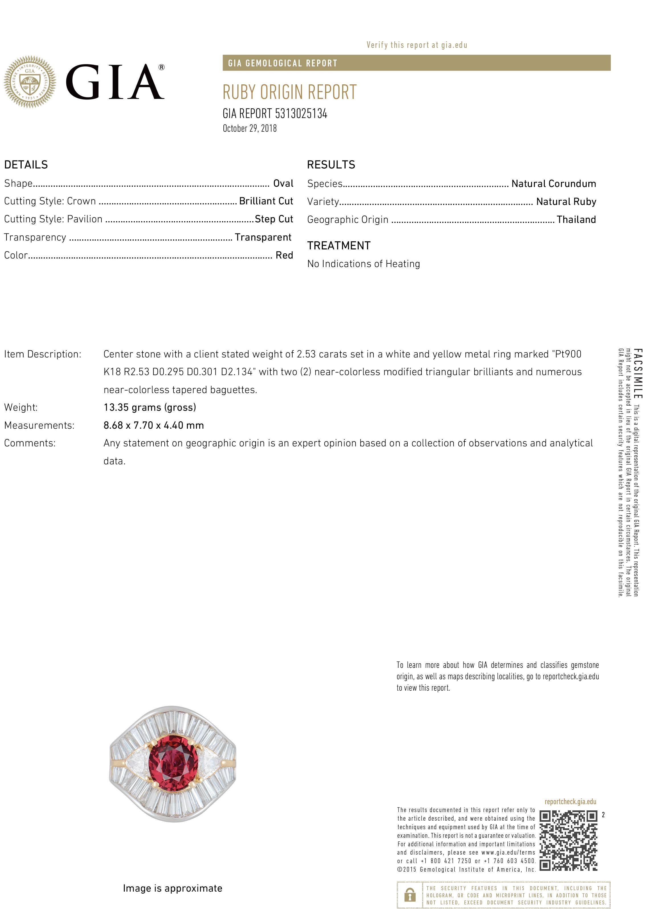 No-Heat Gem Ruby Diamond Platinum Gold Ring, GIA Certified 3