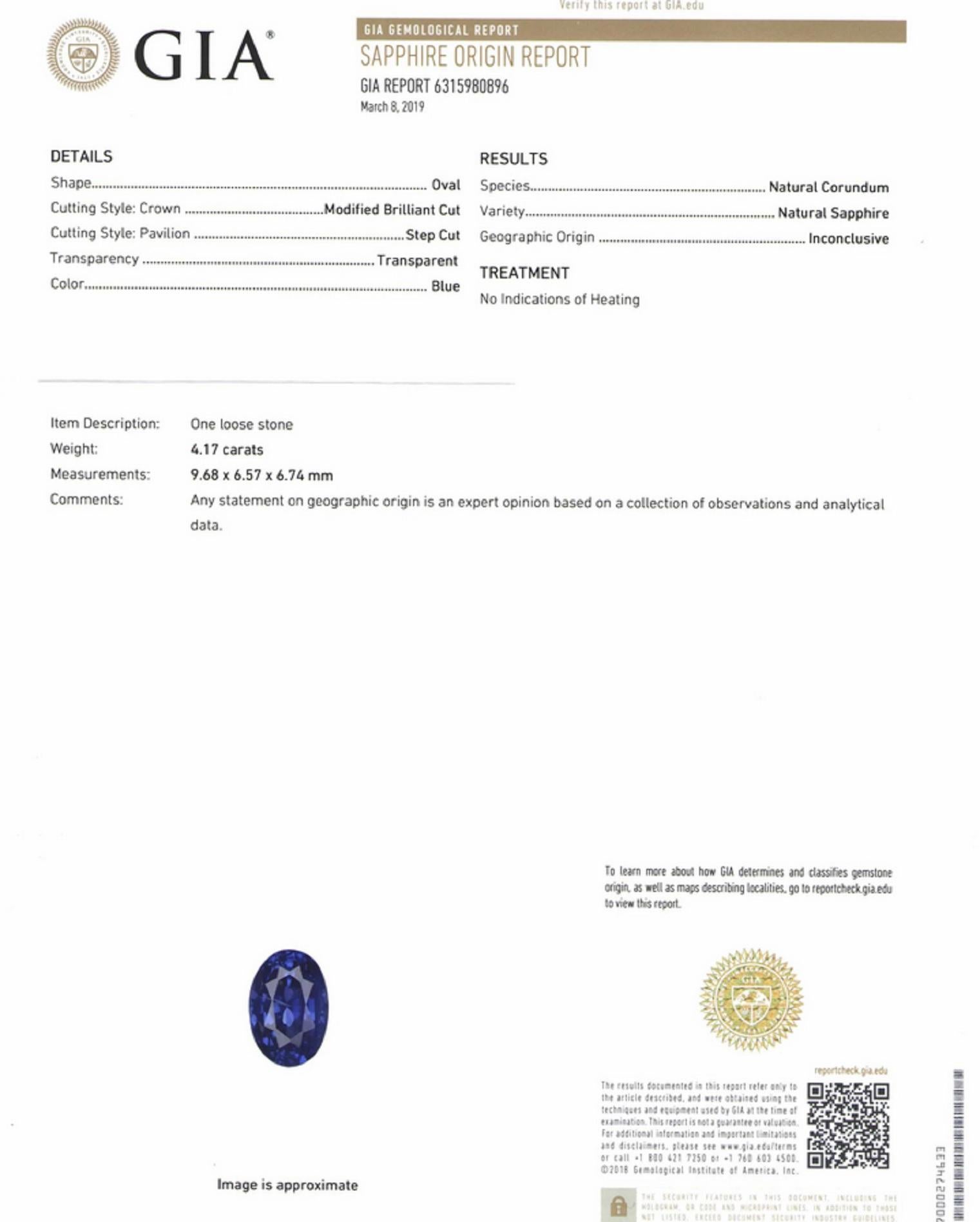 Diamantring, unbehandelter GIA GRS-zertifizierter 4 Karat blauer ovaler Saphir, Diamantring im Zustand „Neu“ im Angebot in Rome, IT