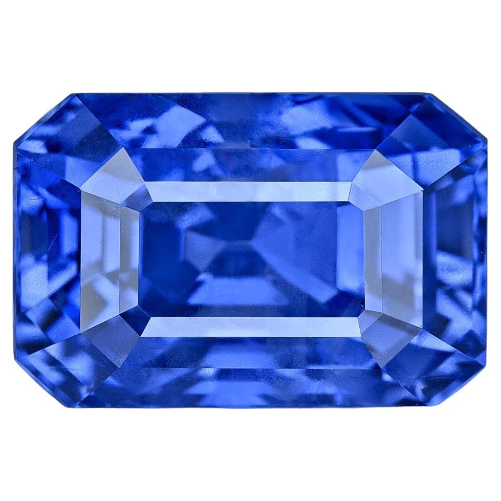 No Heat GRS Switzerland Certified 9.12 Carat Sri-Lanka Emerald Cut Blue Sapphire For Sale