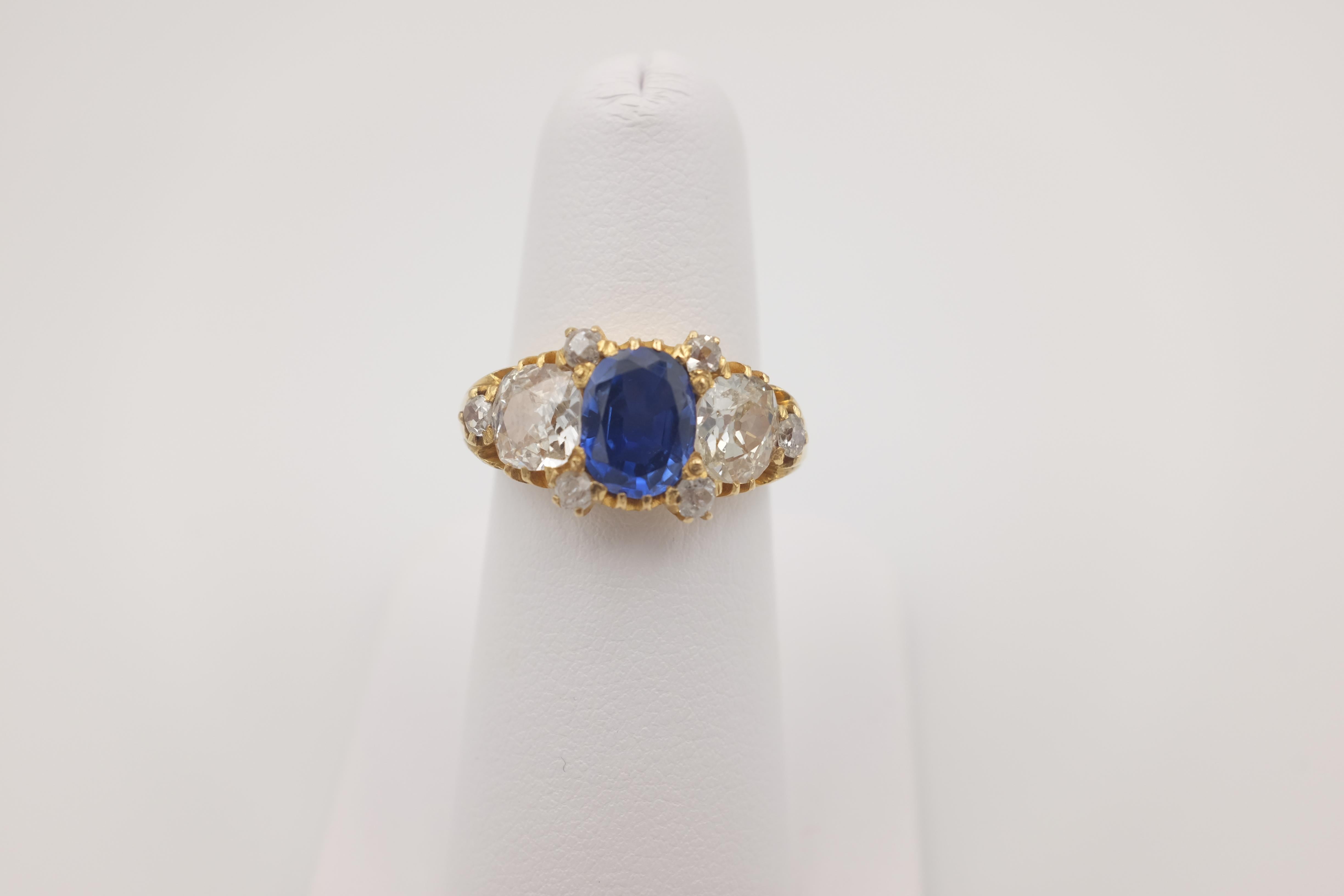 Cushion Cut No Heat Kashmir Sapphire with Old Cut Diamonds For Sale