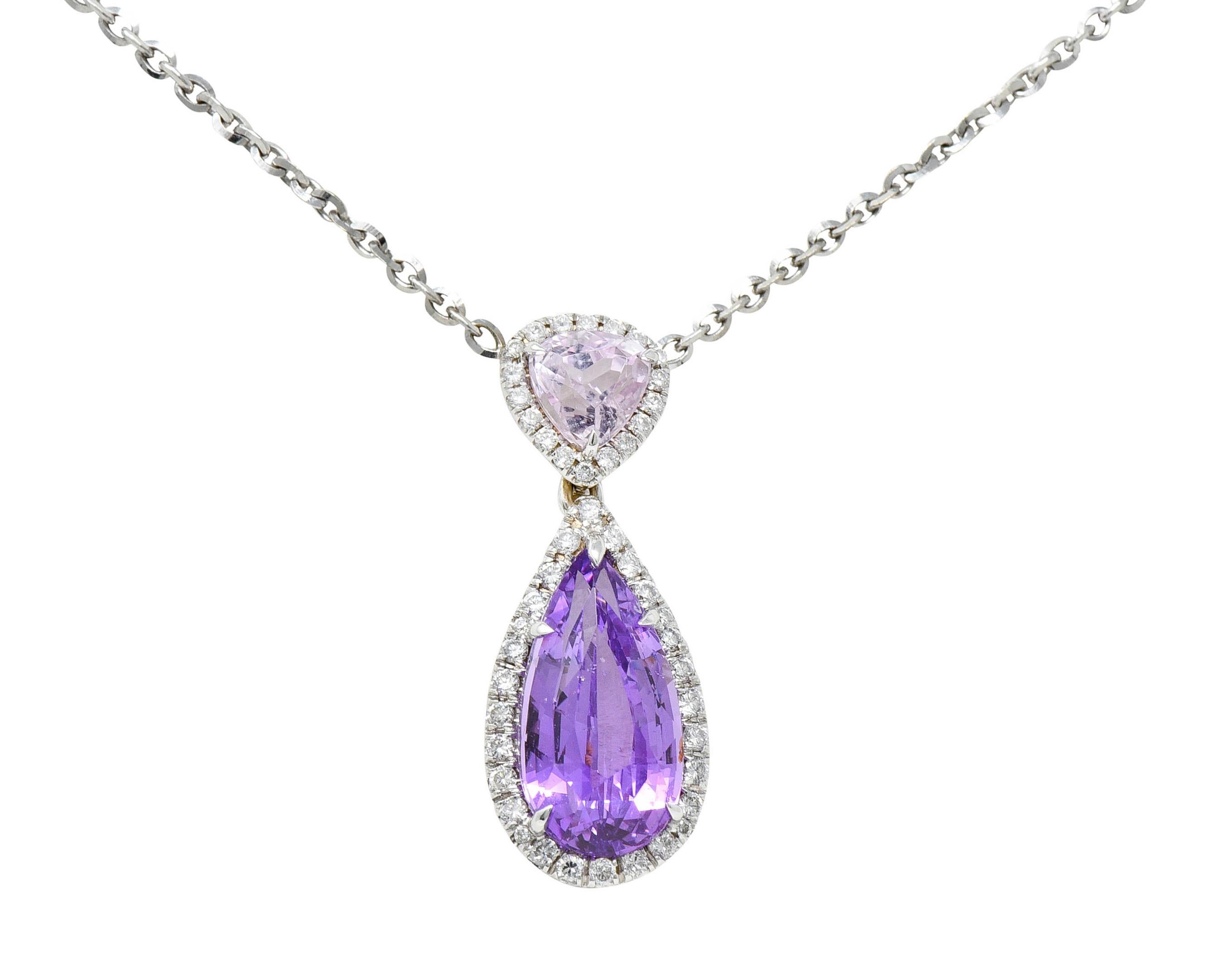 No Heat Madagascar Purple Sapphire Diamond Kunzite 18 Karat White Gold Necklace 7