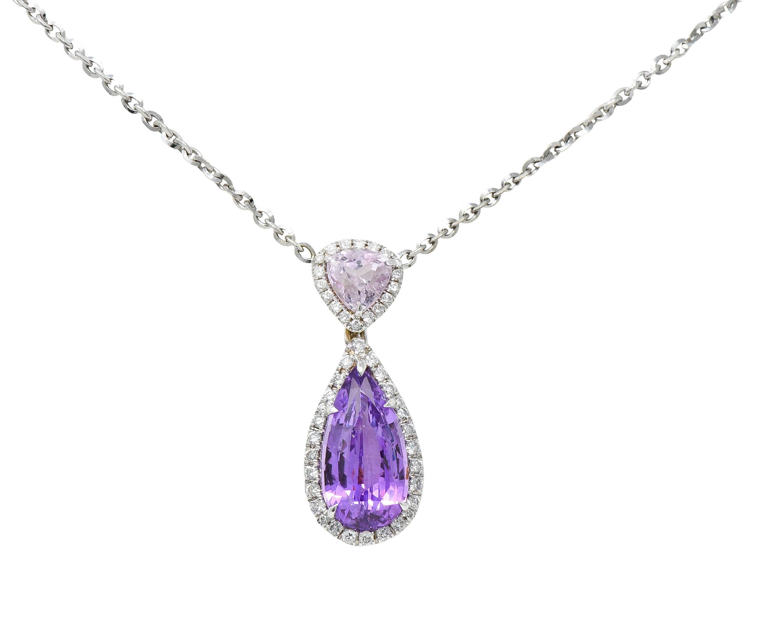 Contemporary No Heat Madagascar Purple Sapphire Diamond Kunzite 18 Karat White Gold Necklace