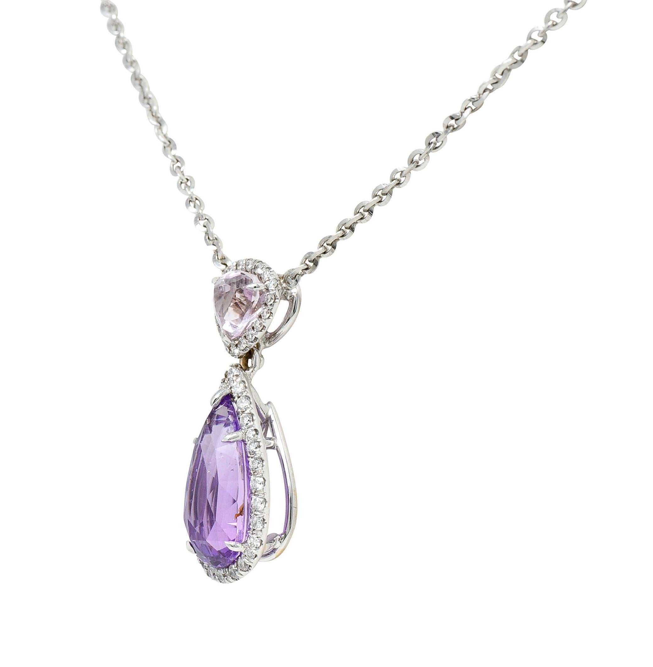 Cushion Cut No Heat Madagascar Purple Sapphire Diamond Kunzite 18 Karat White Gold Necklace