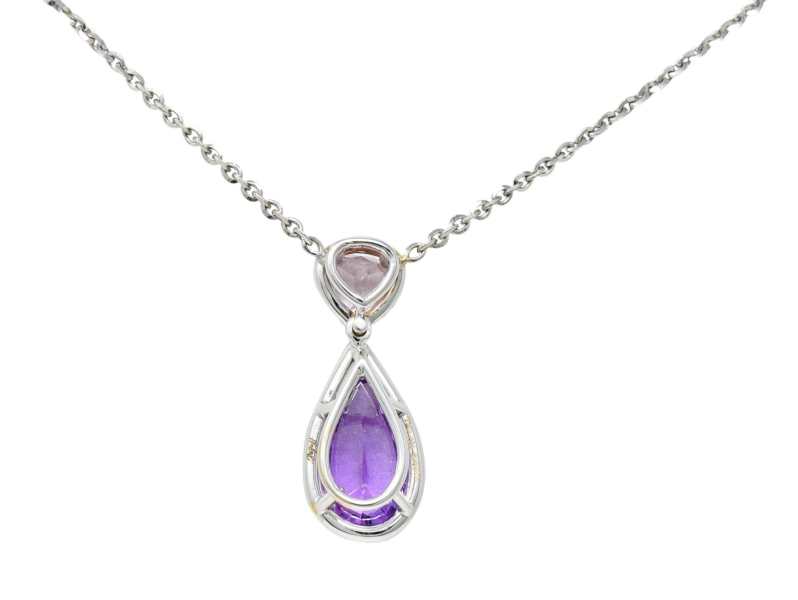 No Heat Madagascar Purple Sapphire Diamond Kunzite 18 Karat White Gold Necklace In Excellent Condition In Philadelphia, PA