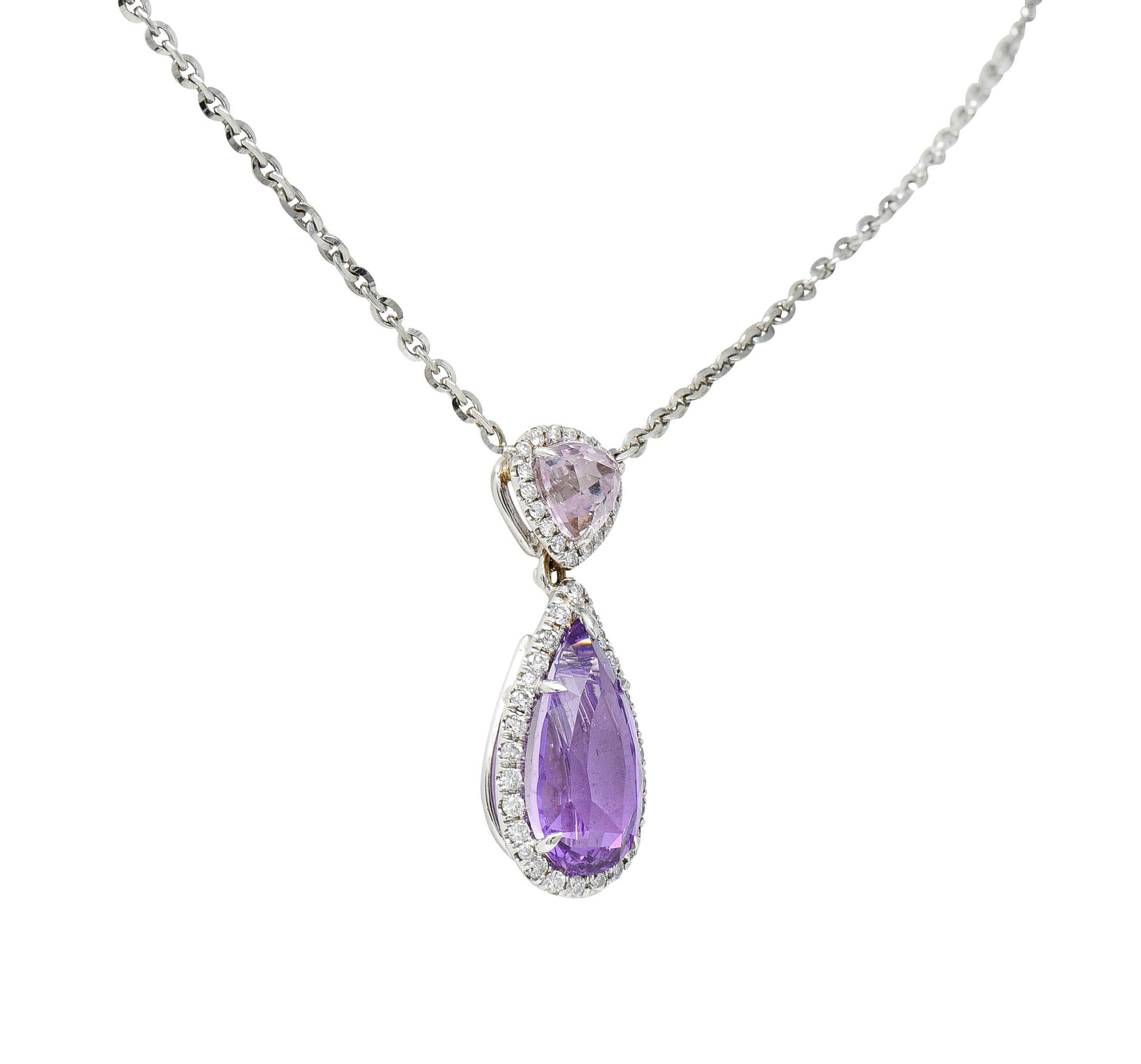Women's or Men's No Heat Madagascar Purple Sapphire Diamond Kunzite 18 Karat White Gold Necklace