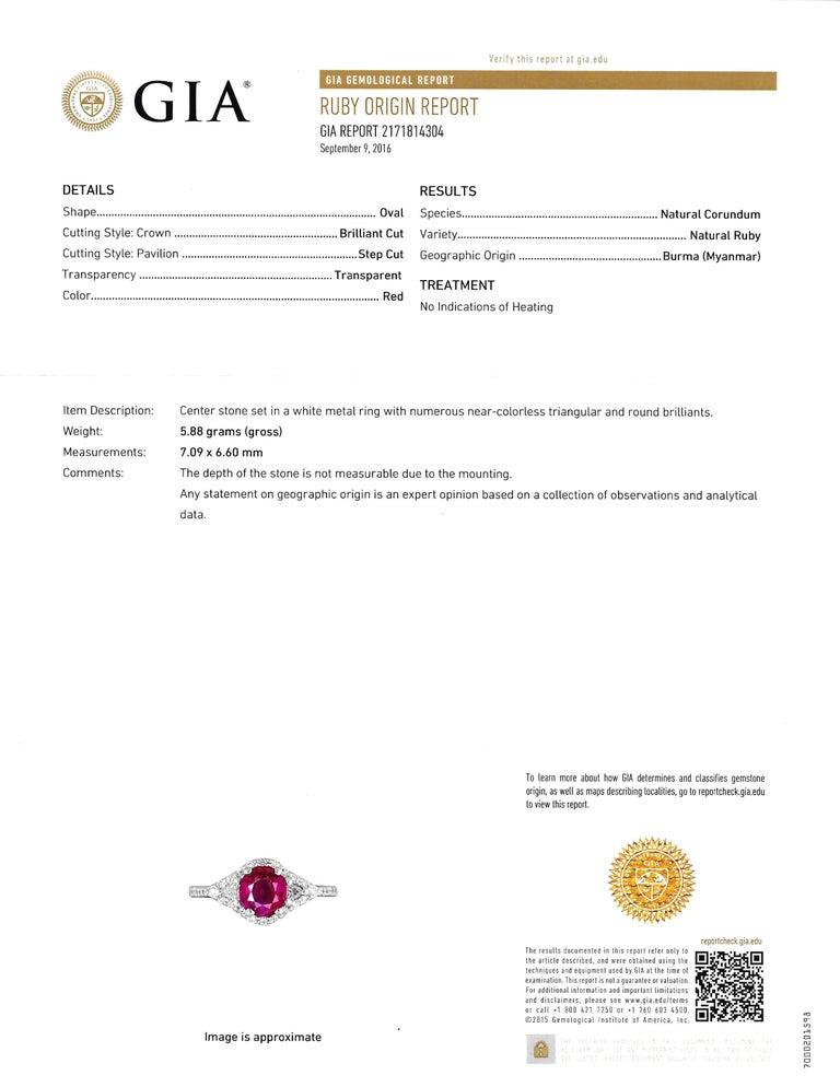 Contemporary No Heat Magok Mined Burma Ruby Diamond Platinum Ring GIA Certificated For Sale