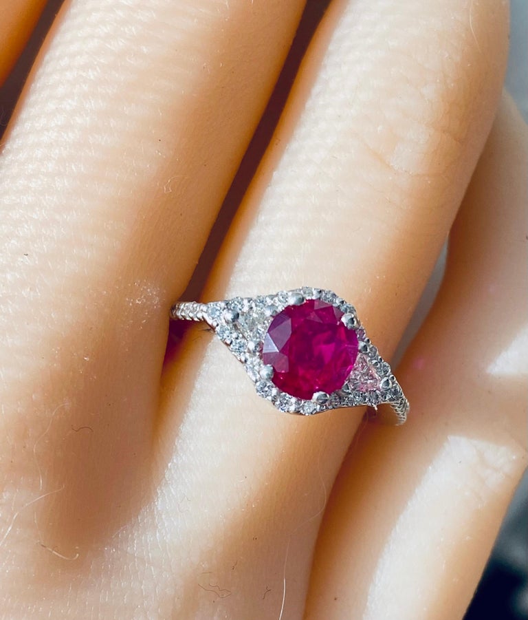 Cushion Cut No Heat Magok Mined Burma Ruby Diamond Platinum Ring GIA Certificated For Sale
