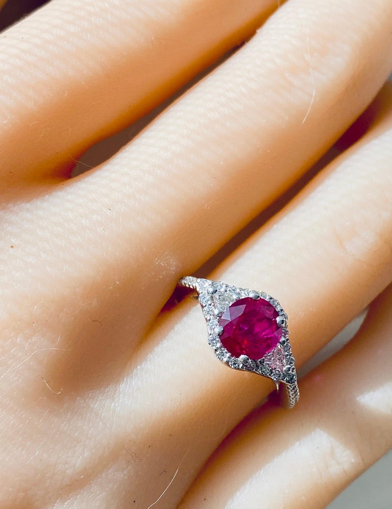 No Heat Magok Mined Burma Ruby Diamond Platinum Ring GIA Certificated For Sale 1