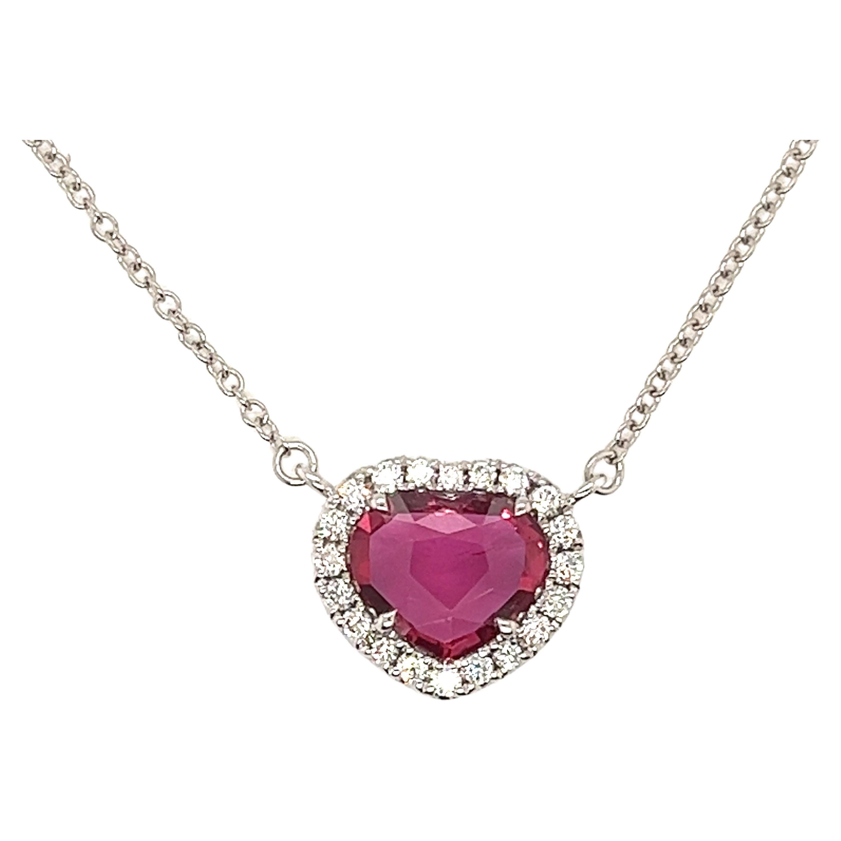 No Heat Mozambique Ruby & Diamond Necklace in 18 Karat White Gold