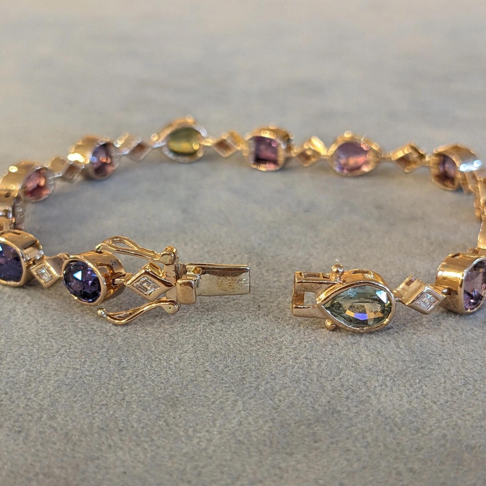 No Heat Bracelet saphir multicolore et diamant en or rose 14k en vente 5