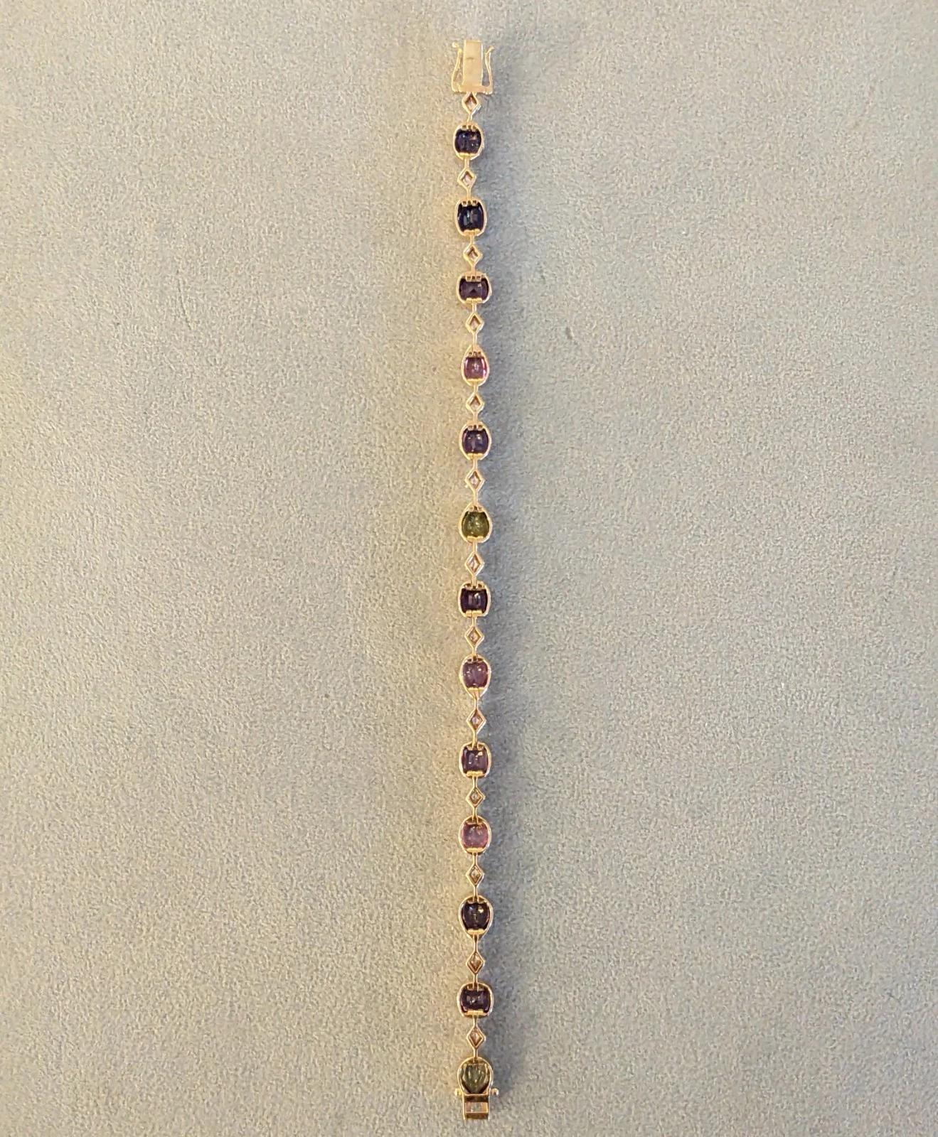 No Heat Bracelet saphir multicolore et diamant en or rose 14k en vente 6