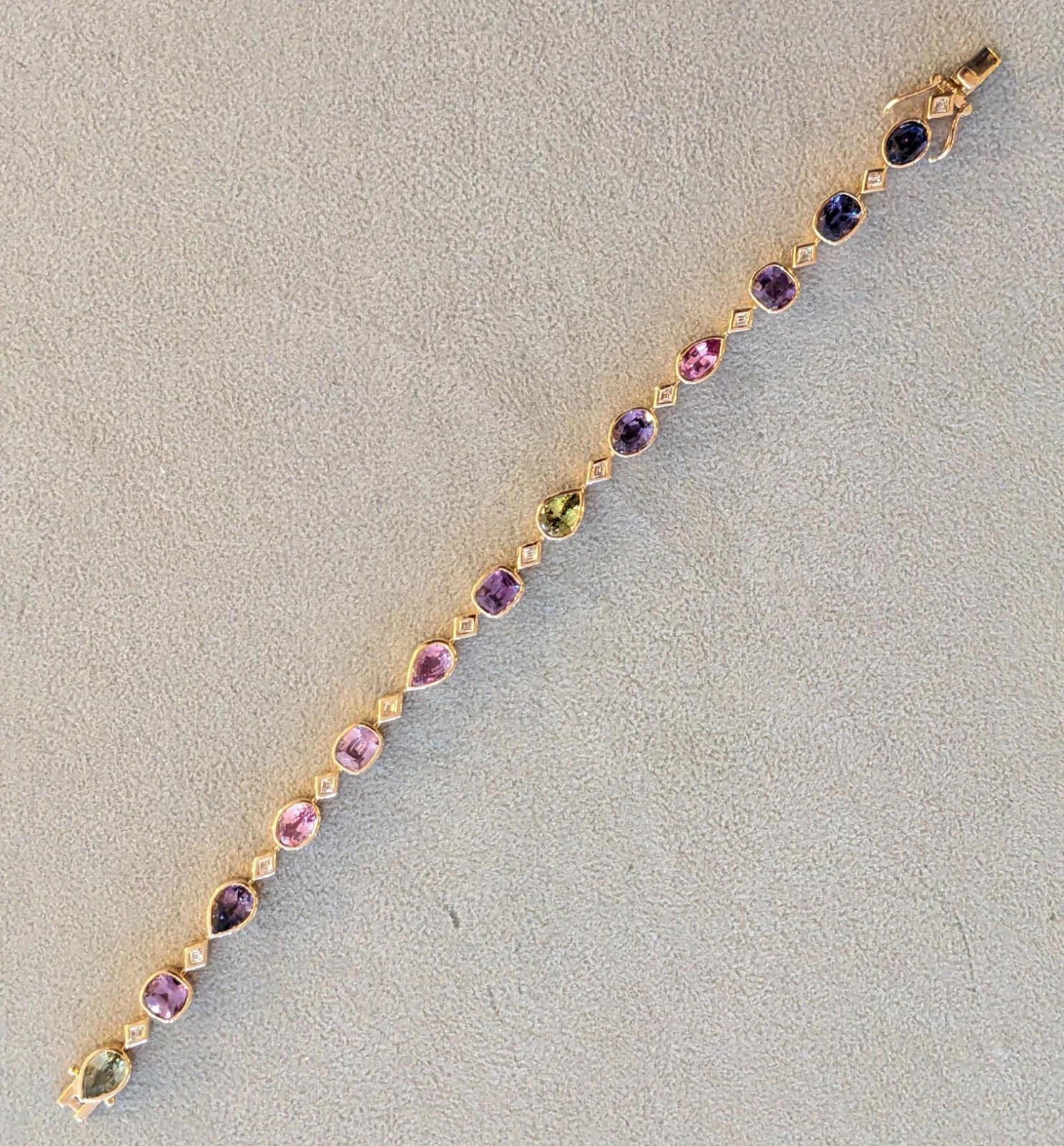 No Heat Bracelet saphir multicolore et diamant en or rose 14k Excellent état - En vente à La Jolla, CA