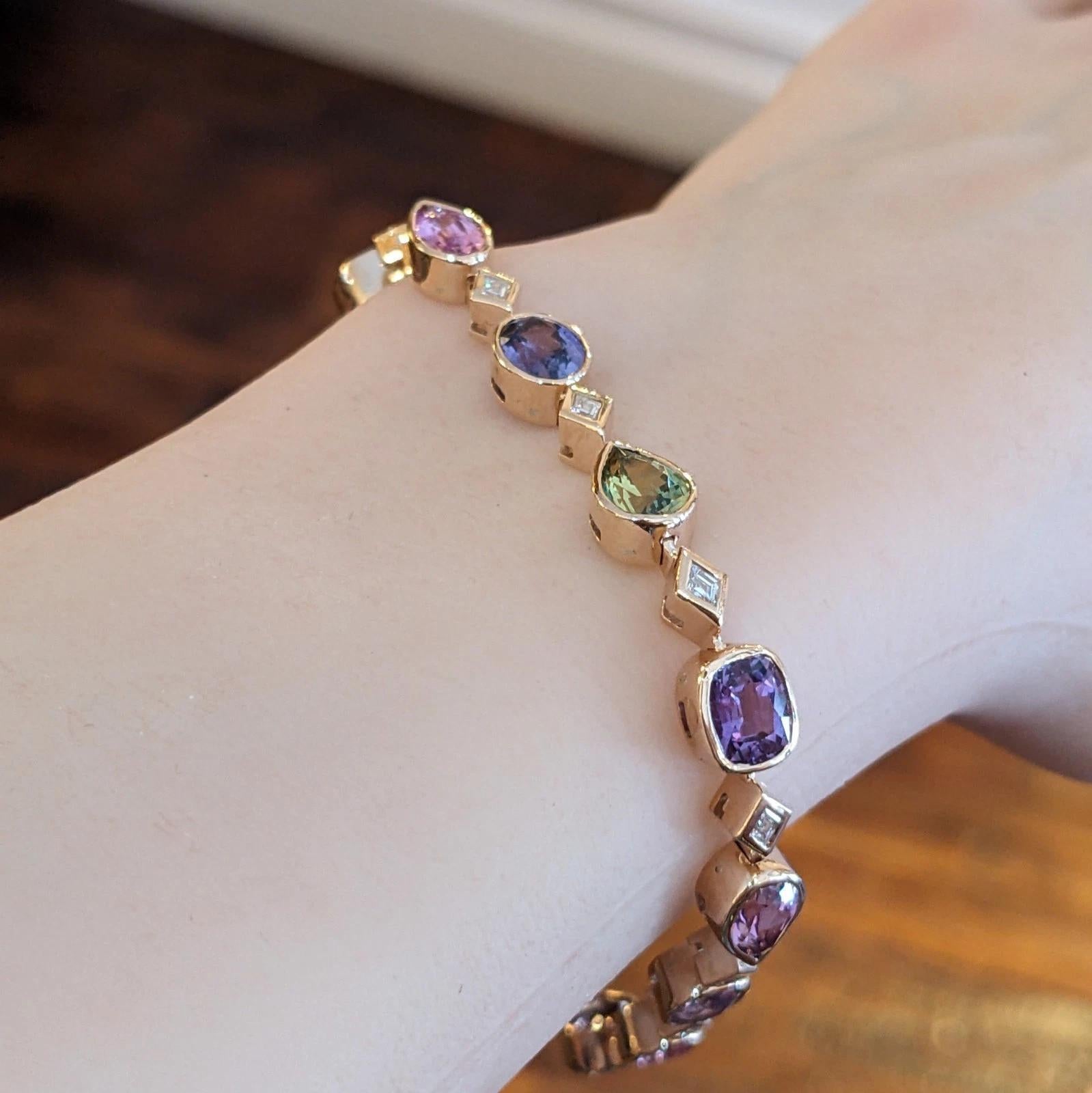 No Heat Bracelet saphir multicolore et diamant en or rose 14k en vente 1