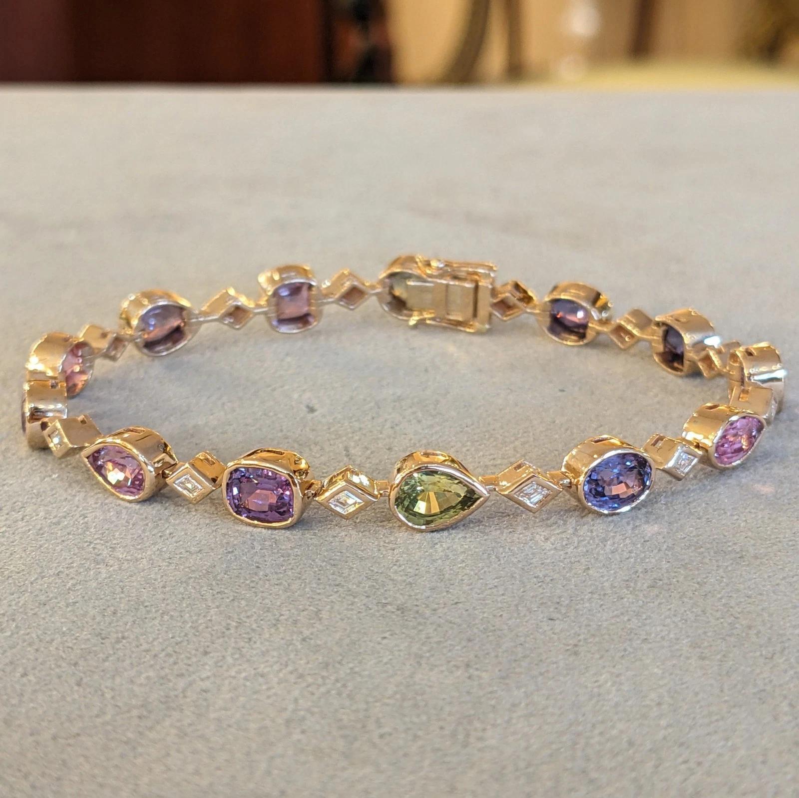 No Heat Bracelet saphir multicolore et diamant en or rose 14k en vente 2