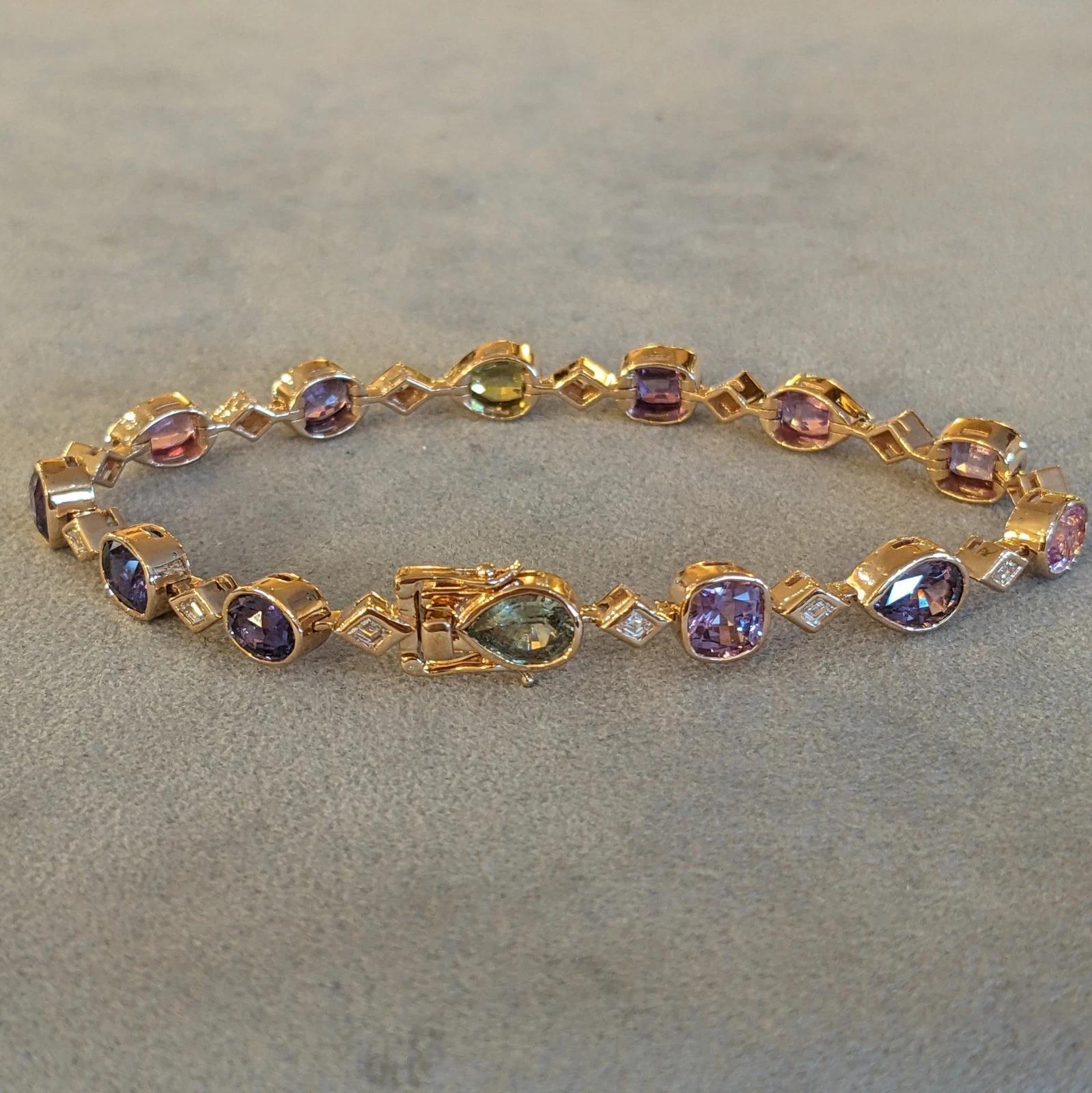 No Heat Bracelet saphir multicolore et diamant en or rose 14k en vente 4