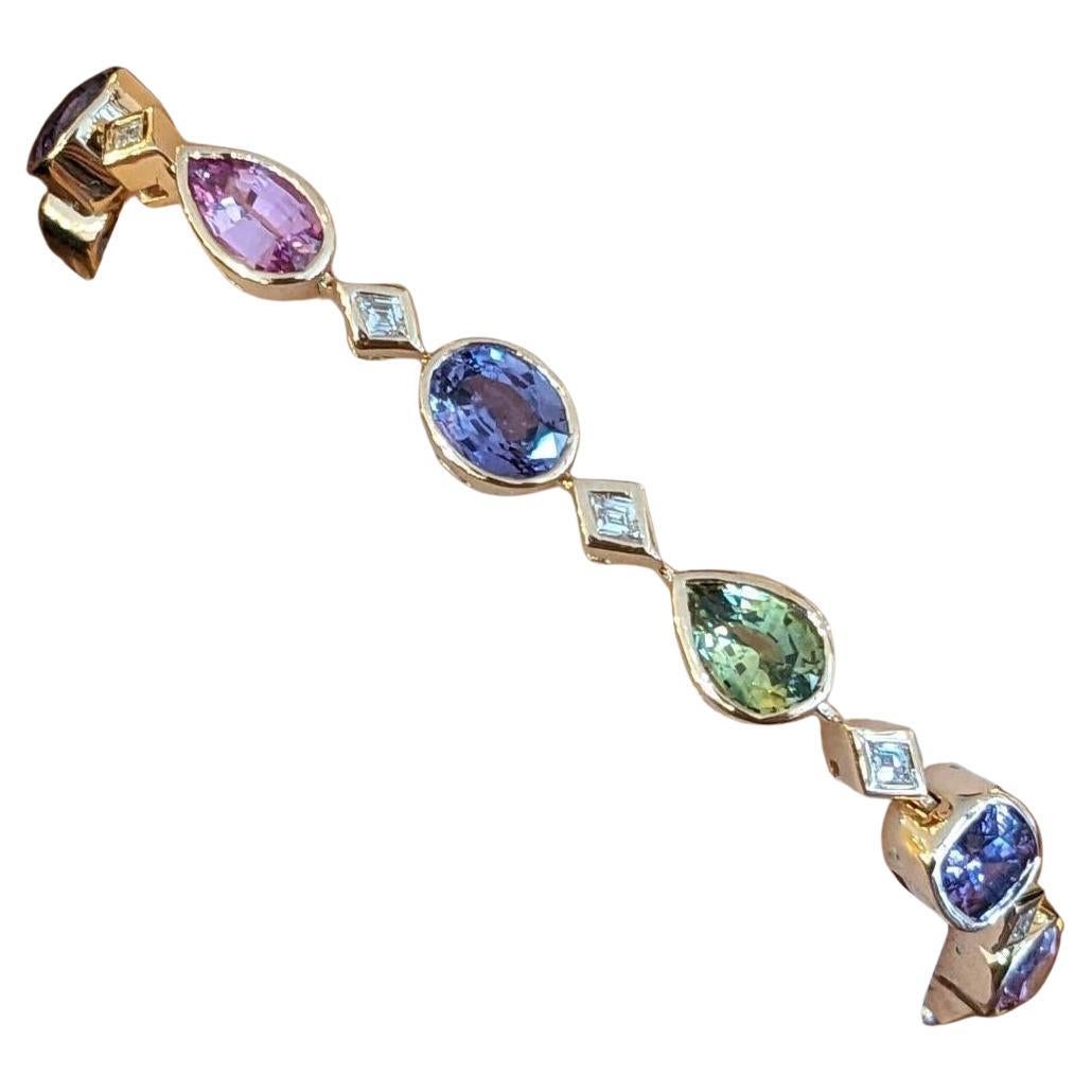 No Heat Multicolor Sapphire
Diamond Bracelet in 14k Rose Gold