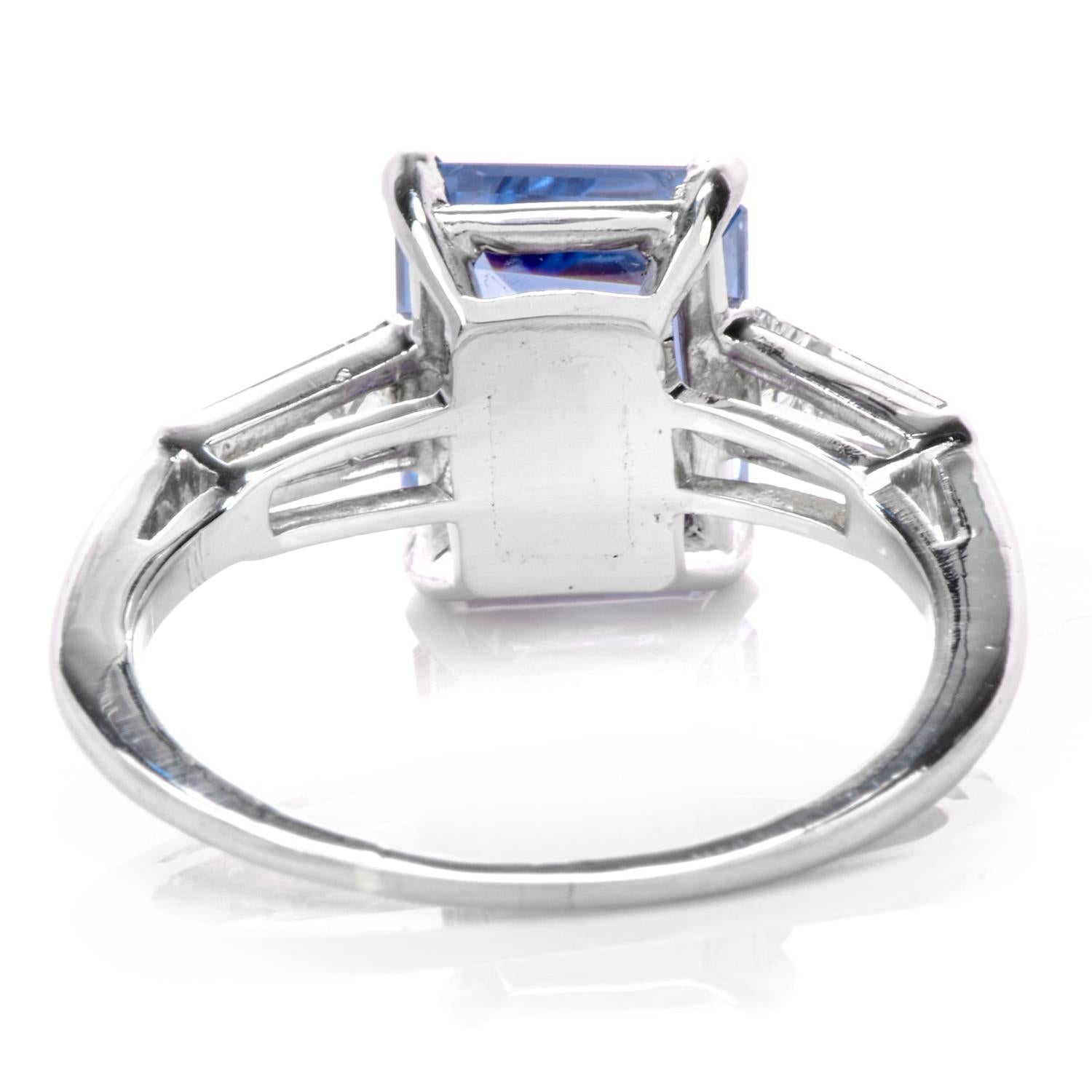 Art Deco No Heat Natural GIA Sri Lankan Ceylon Sapphire Diamond Platinum Engagement Ring
