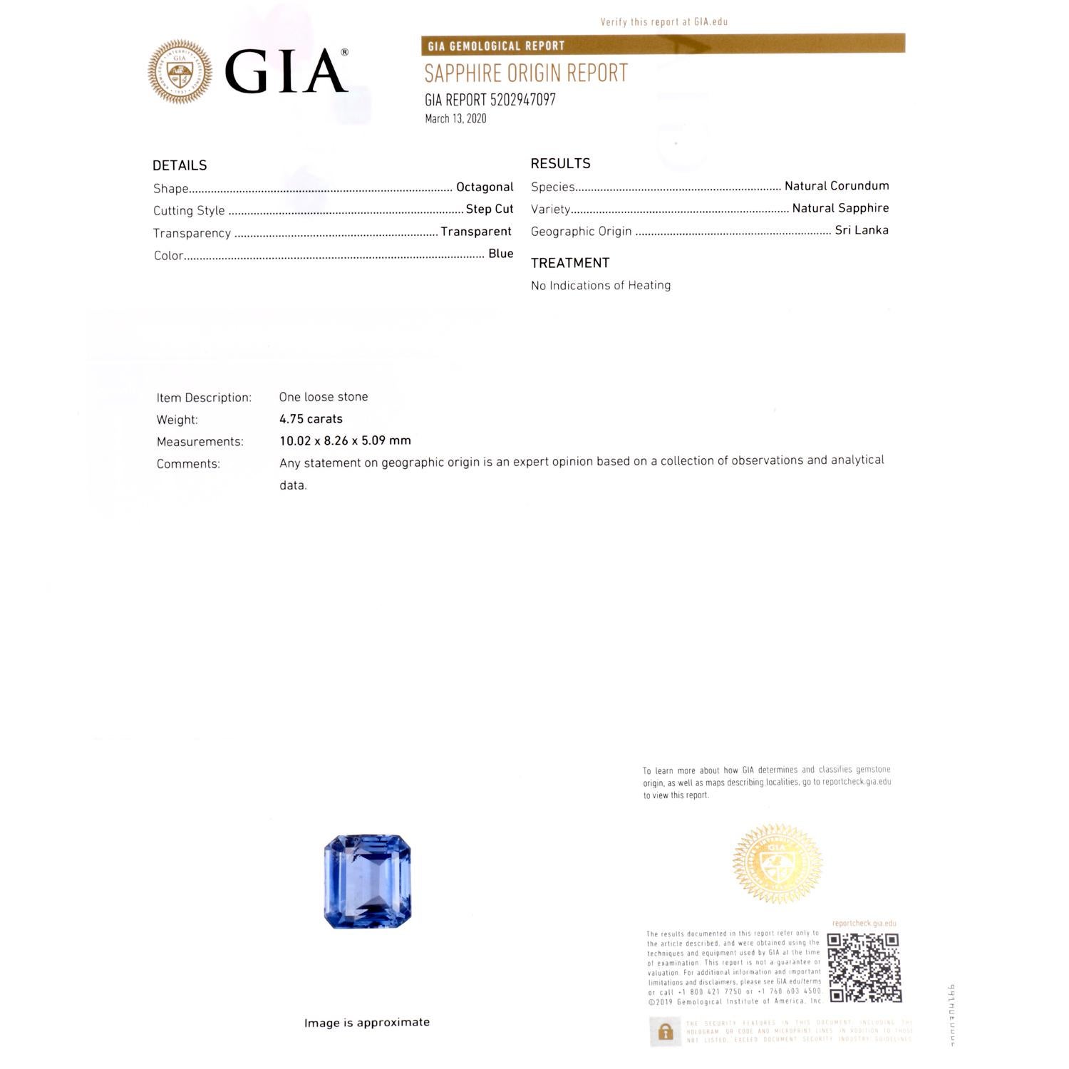 No Heat Natural GIA Sri Lankan Ceylon Sapphire Diamond Platinum Engagement Ring 1