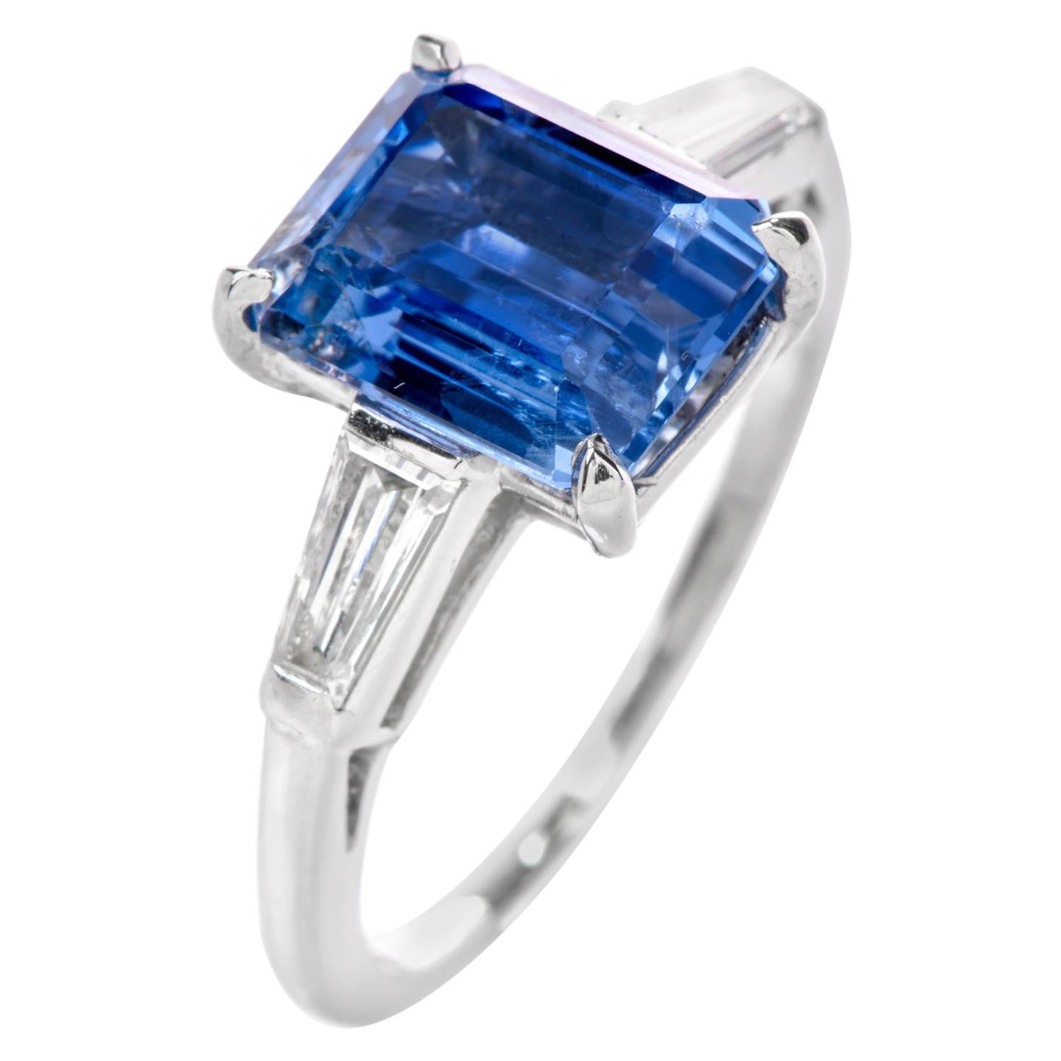 No Heat Natural GIA Sri Lankan Ceylon Sapphire Diamond Platinum Engagement Ring
