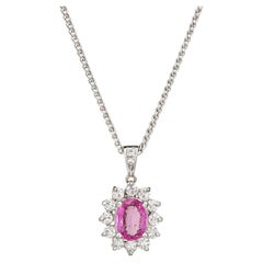 No Heat Natural Pink Sapphire Diamond Necklace 18k White Gold Used Jewelry
