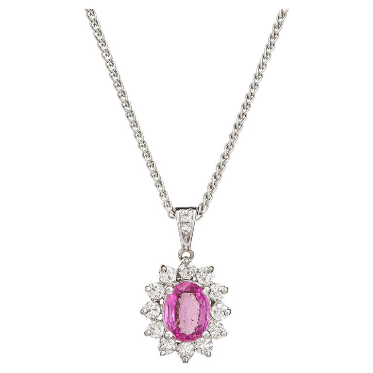 No Heat Natural Pink Sapphire Diamond Necklace 18k White Gold Vintage