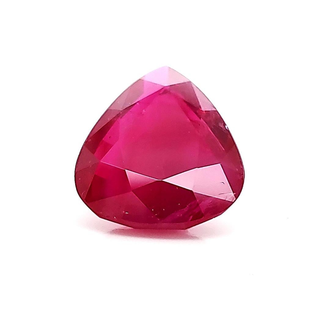 No heat Pear Burma Ruby cts 5.73.                 



(Our code R 803) 

A deep red stone of Burmese origin and well shaped and a large face. It is natural with no treatment and not heated. 

It is accompanied by a certificate from the 
The Gem and