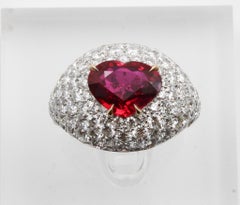 No Heat Pigeon Blood Ruby Heart Ring with Pavé Diamonds, Gübelin & GRS