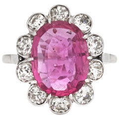 No Heat Pink Sapphire Diamond Engagement Ring Vintage Art Deco 14 Karat Gold