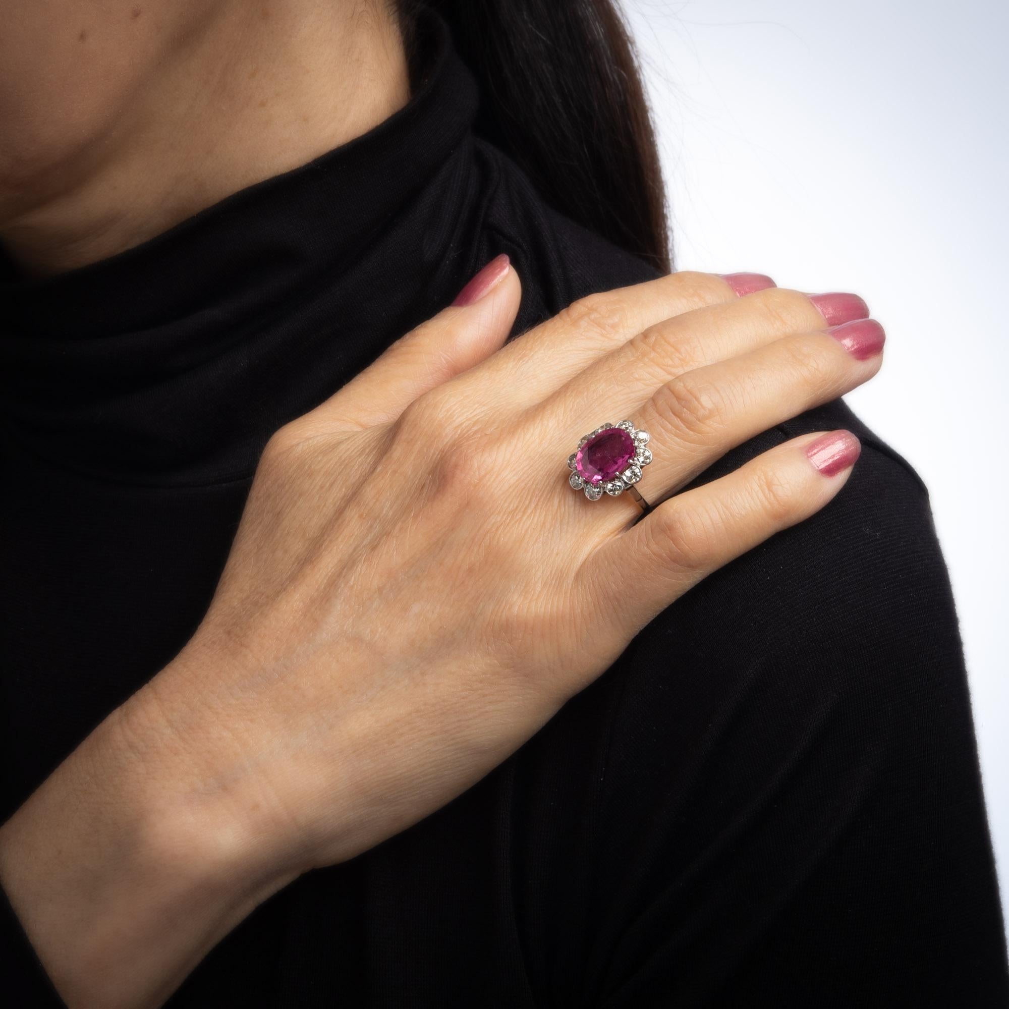 Oval Cut No Heat Pink Sapphire Diamond Engagement Ring Vintage Art Deco 14 Karat Gold