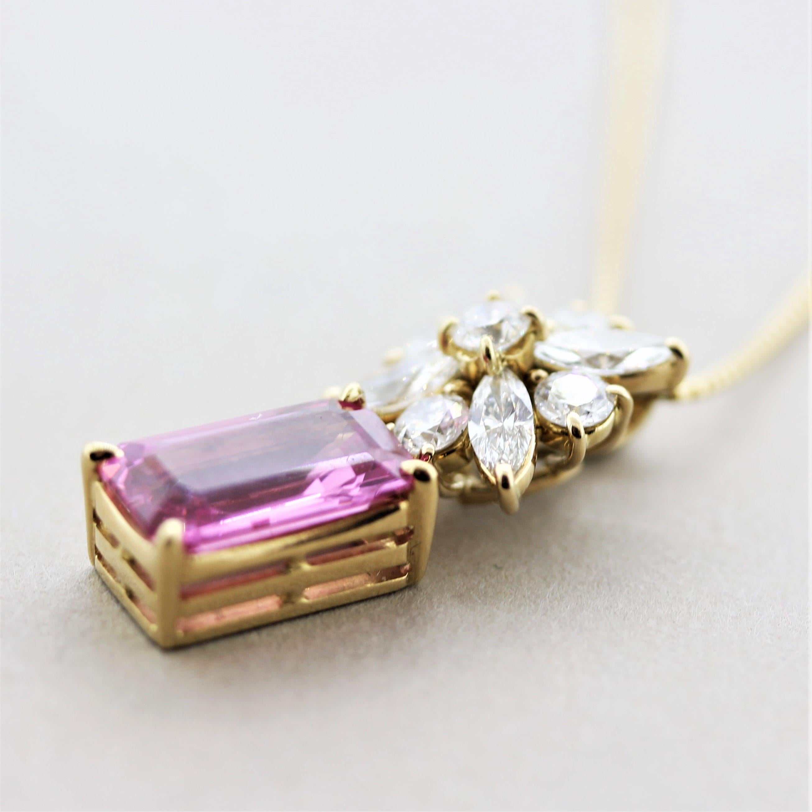 Mixed Cut No-Heat Pink Sapphire Diamond Gold Pendant, GIA Certified