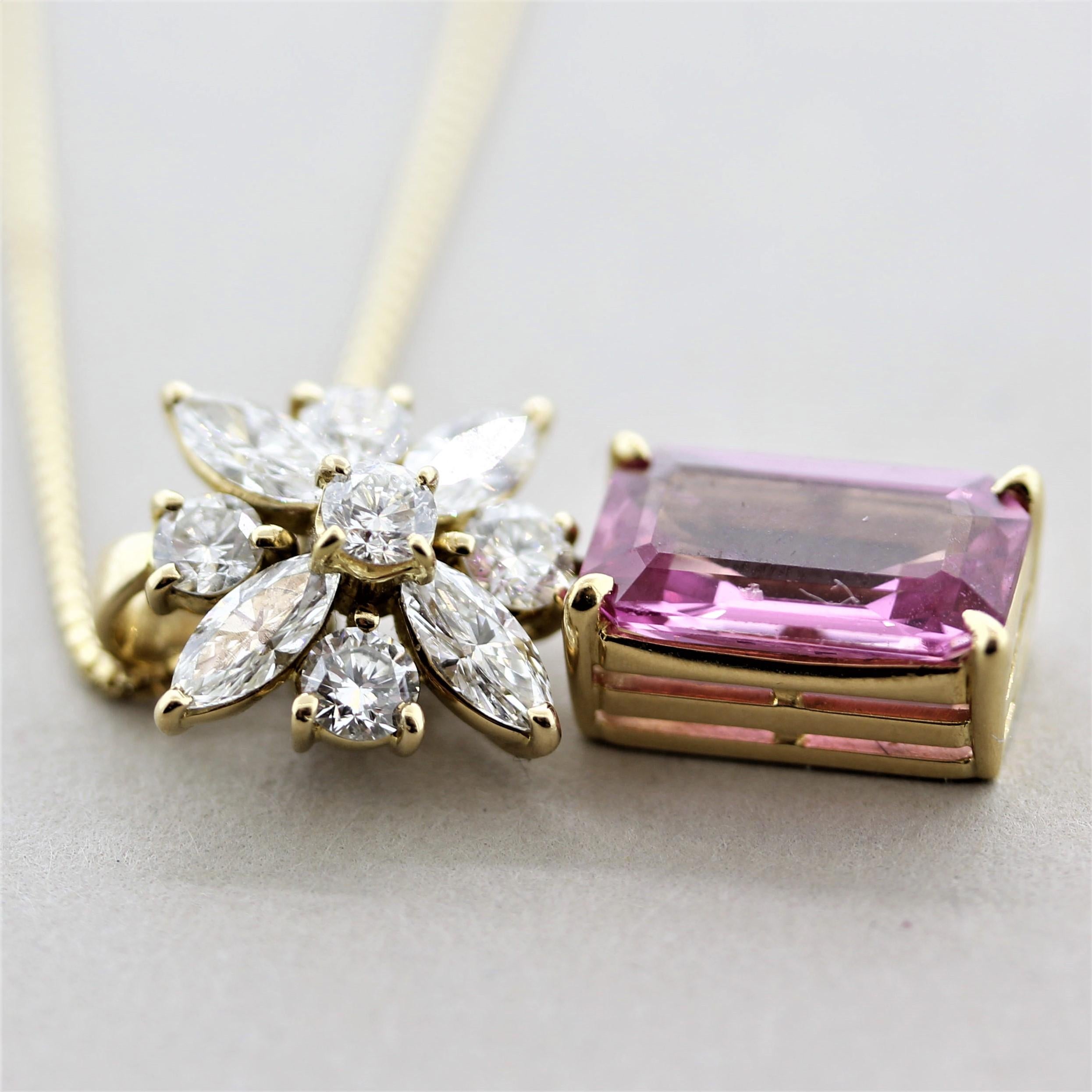 No-Heat Pink Sapphire Diamond Gold Pendant, GIA Certified In New Condition In Beverly Hills, CA