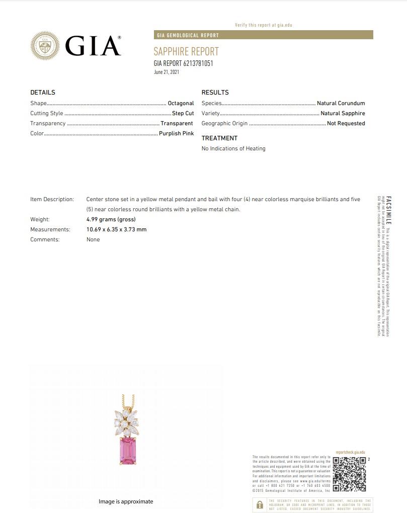 No-Heat Pink Sapphire Diamond Gold Pendant, GIA Certified 1