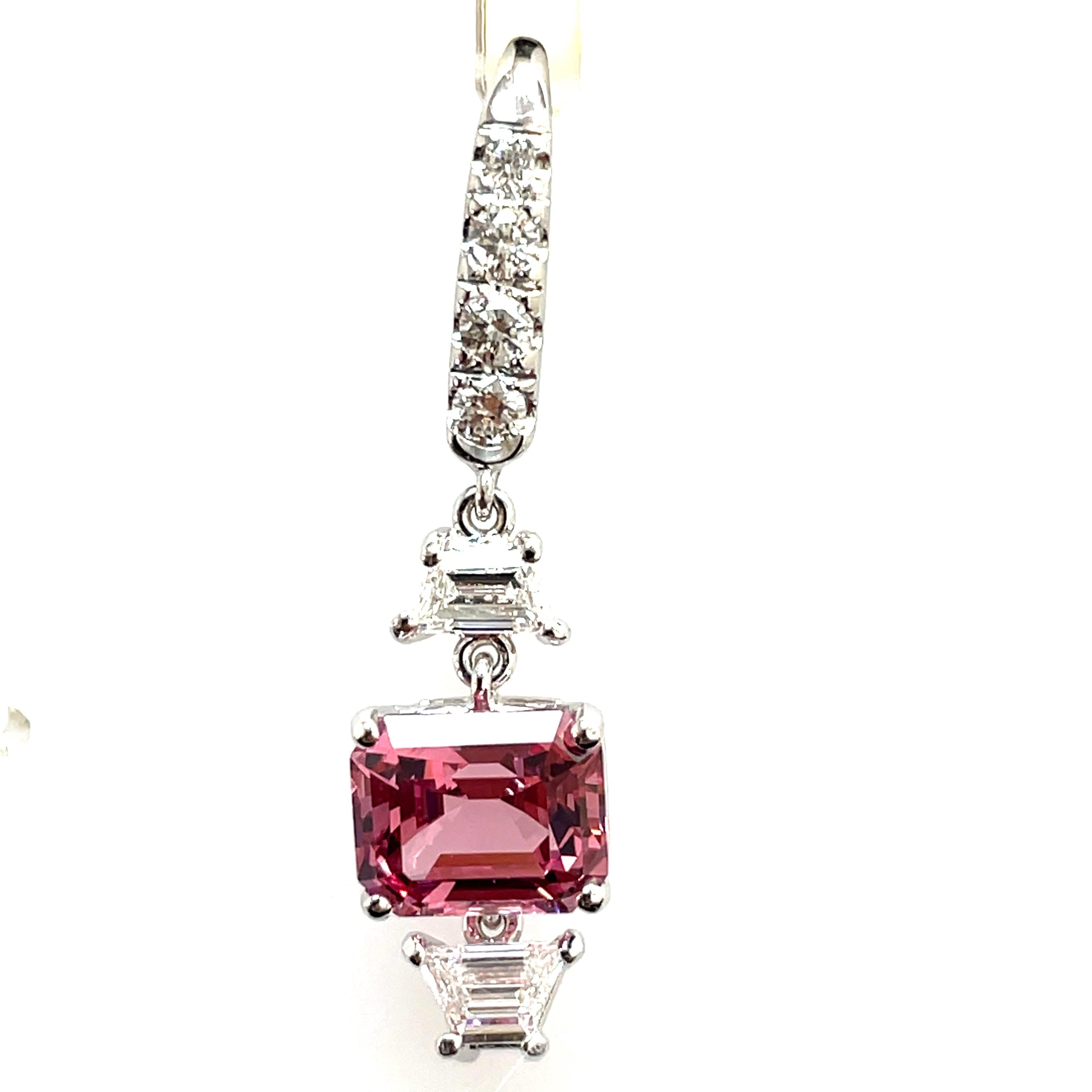 No Heat Pink Spinel Cts 4.21 and Diamond Dangle Earrings For Sale 2