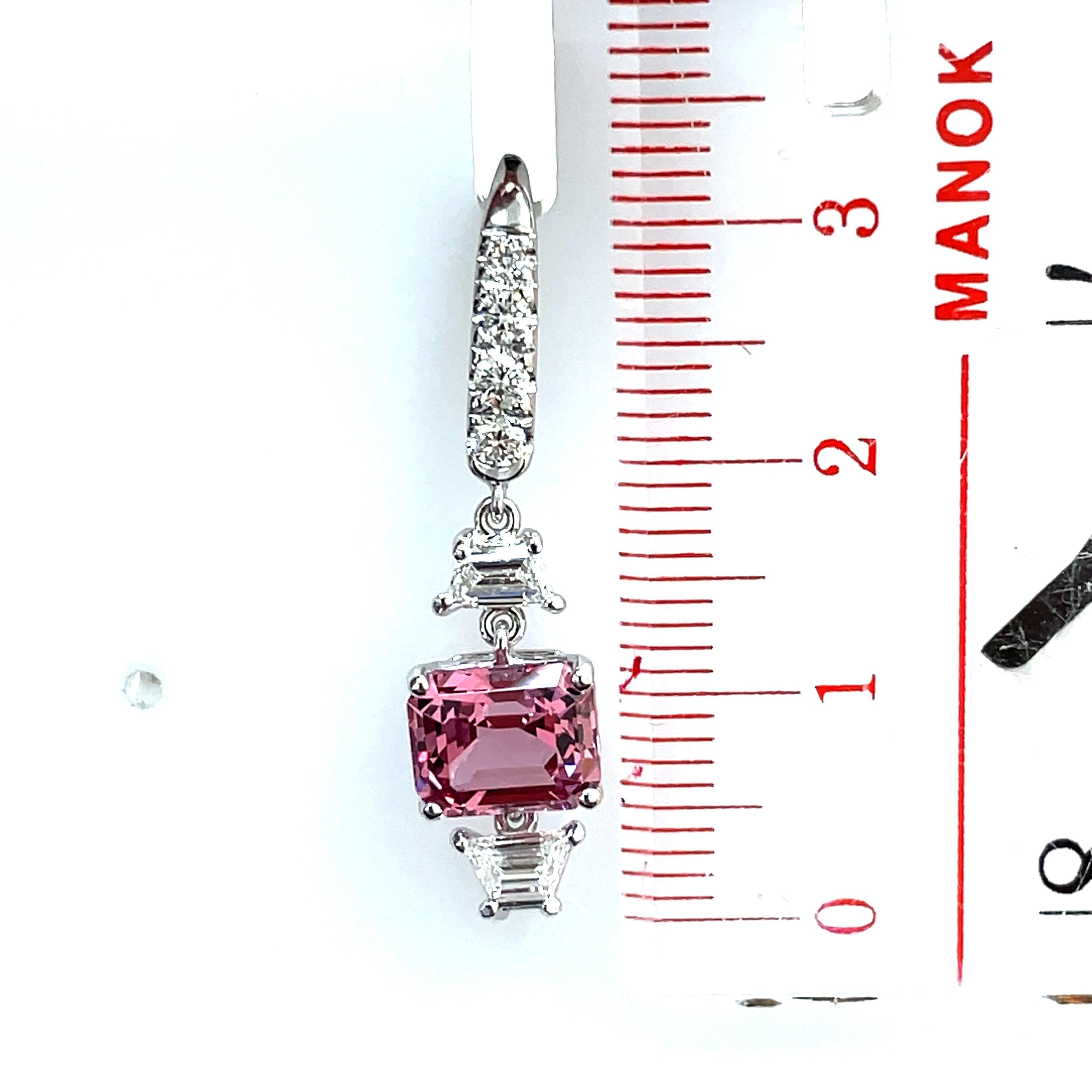 No Heat Pink Spinel Cts 4.21 and Diamond Dangle Earrings For Sale 3