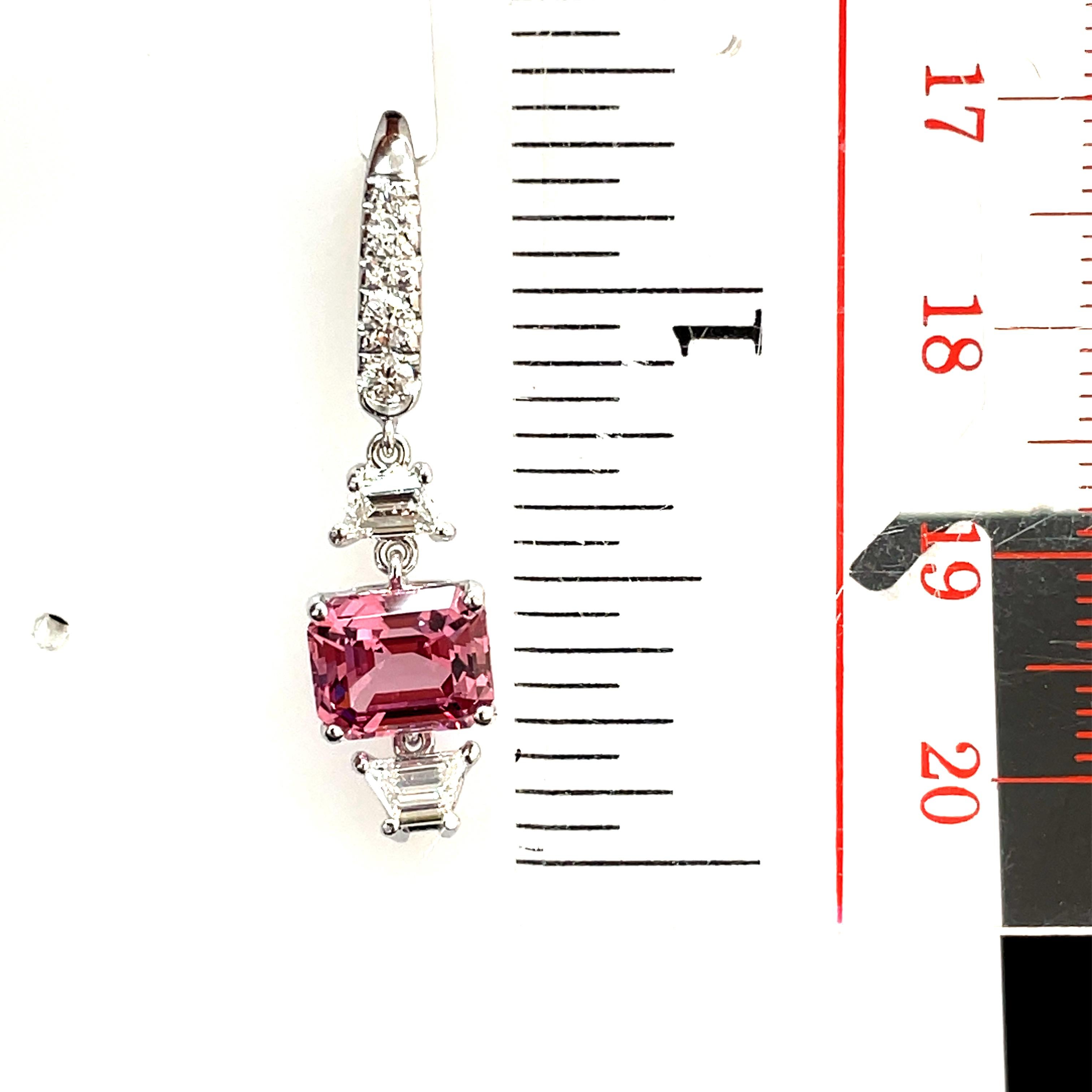 No Heat Pink Spinel Cts 4.21 and Diamond Dangle Earrings For Sale 4